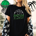 Boston Basketball Rhinestone T-Shirt: Sports Lover Sparkle Gift
