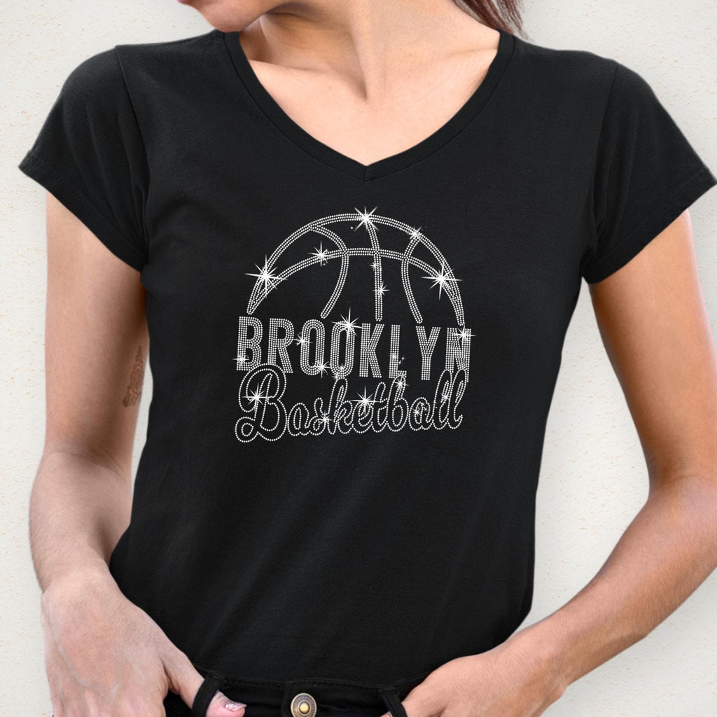 Brooklyn Basketball Rhinestone T-Shirt: Basketball Team Fans Bling Tee