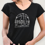 Brooklyn Basketball Rhinestone T-Shirt: Basketball Team Fans Bling Tee