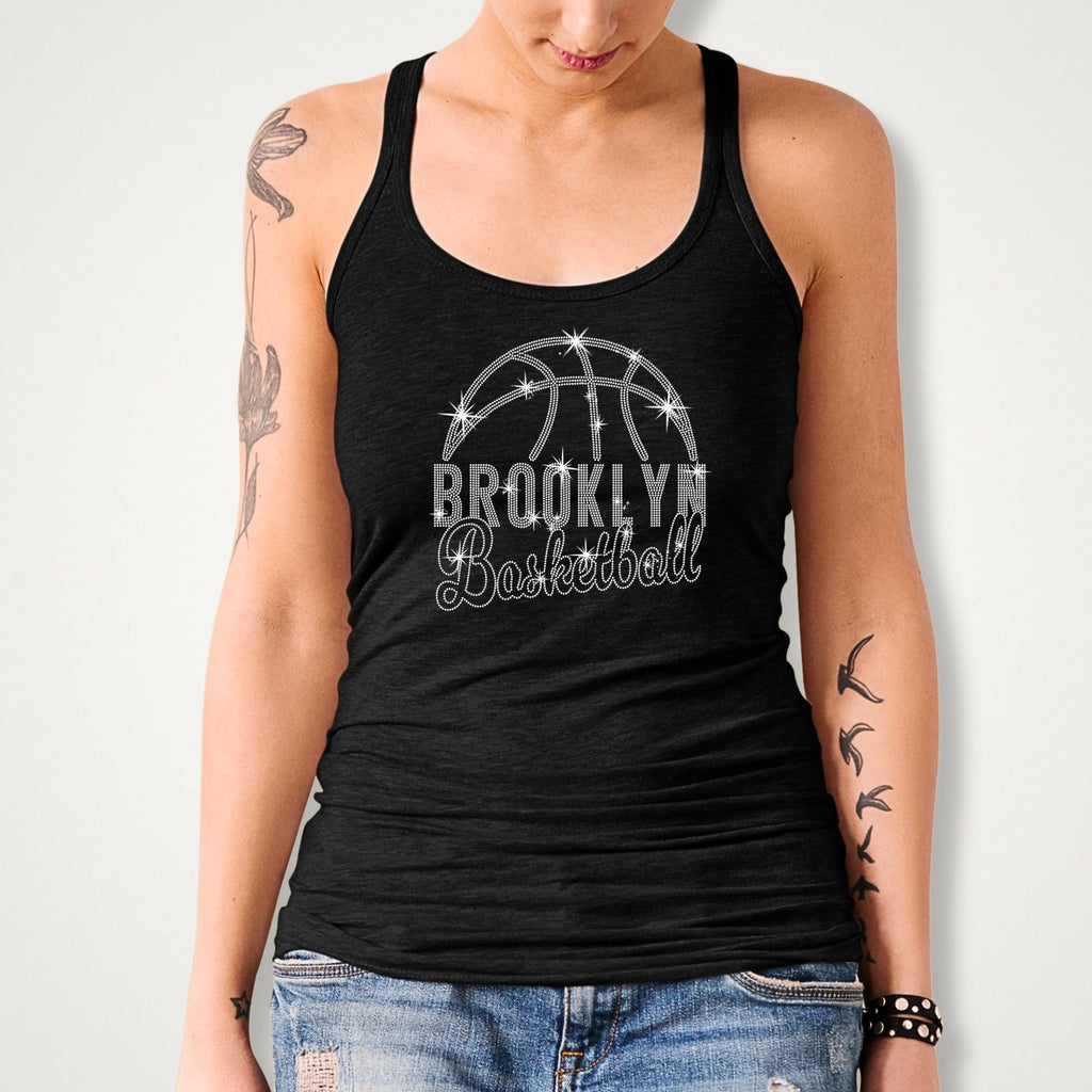 Brooklyn Basketball Rhinestone T-Shirt: Basketball Team Fans Bling Tee