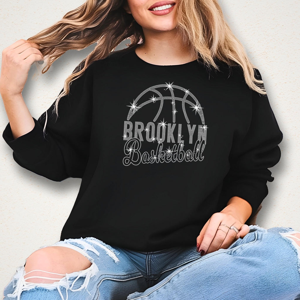 Brooklyn Basketball Rhinestone T-Shirt: Basketball Team Fans Bling Tee