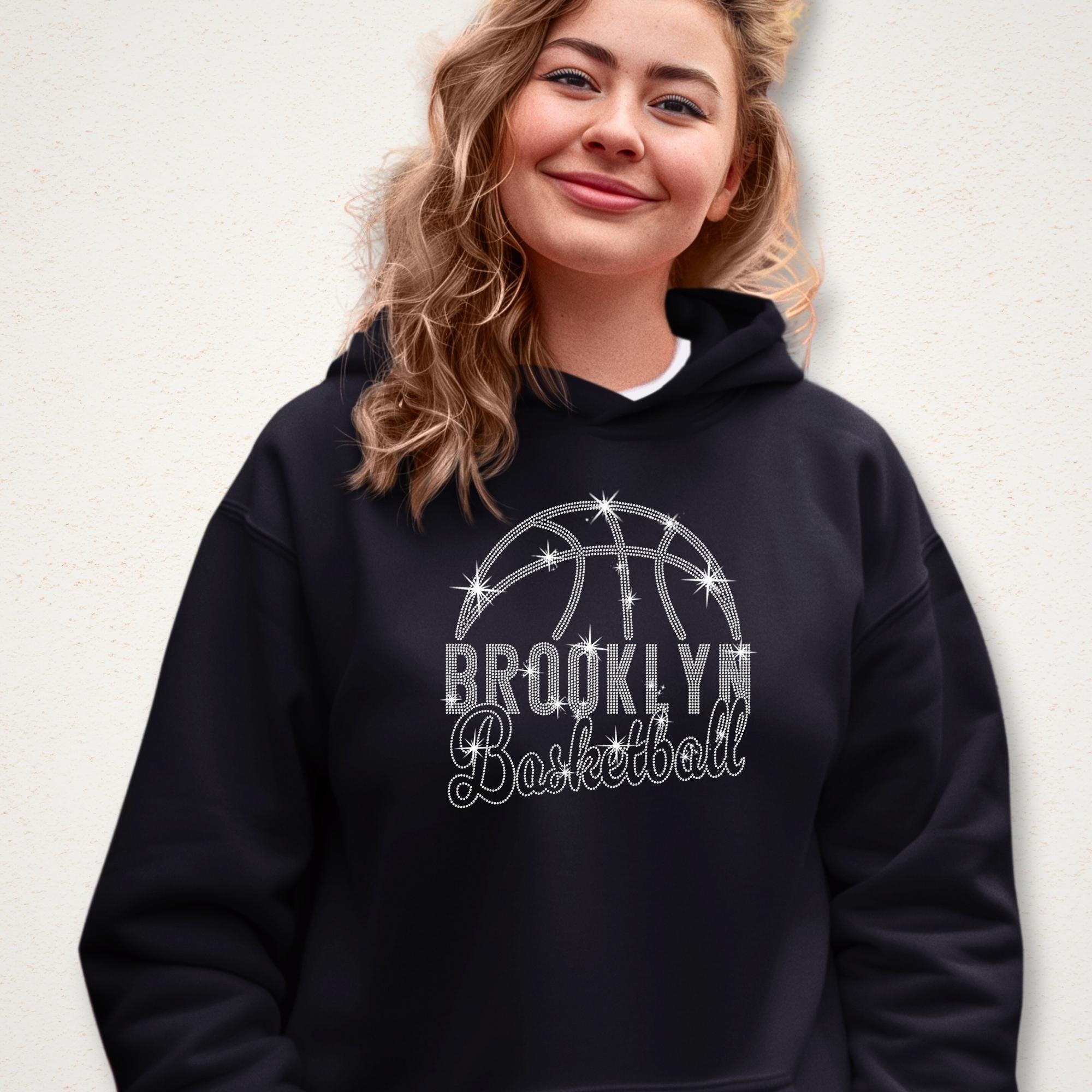Brooklyn Basketball Rhinestone T-Shirt: Basketball Team Fans Bling Tee
