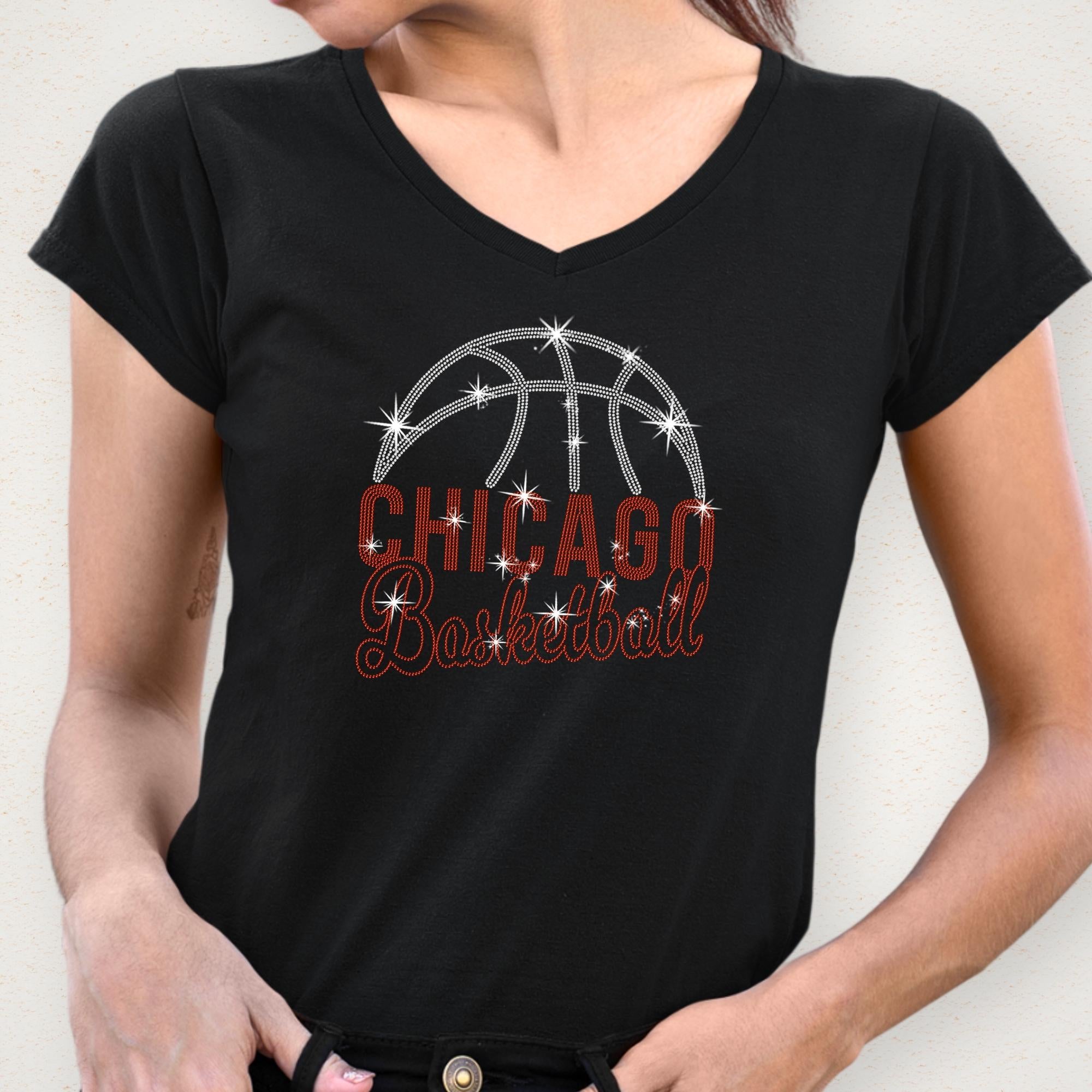 Chicago Basketball Rhinestone Shirt: Sparkling Retro Sports Team Fans Apparel