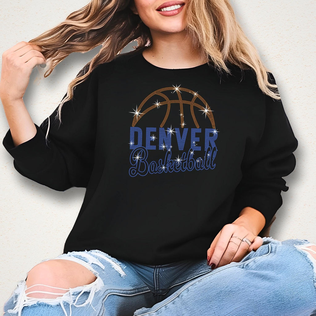 Denver Basketball Rhinestone T-Shirt: Basketball Sparkly Team Fan Shirt