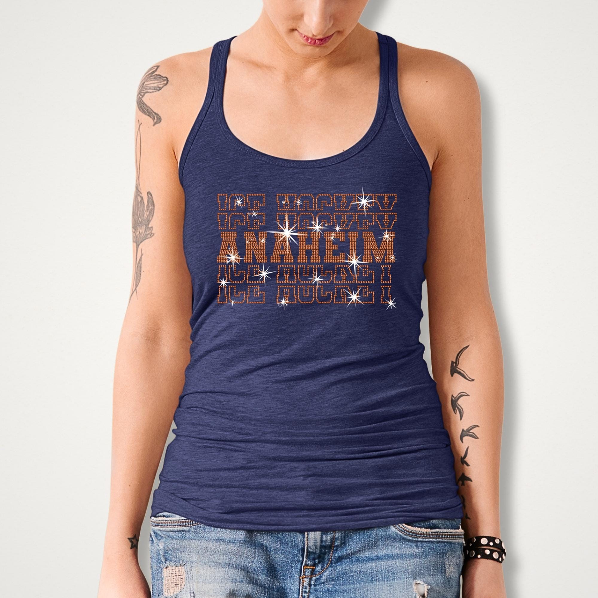 Anaheim Ice Hockey Rhinestone Shirt: Sparkling Hockey Player Tee