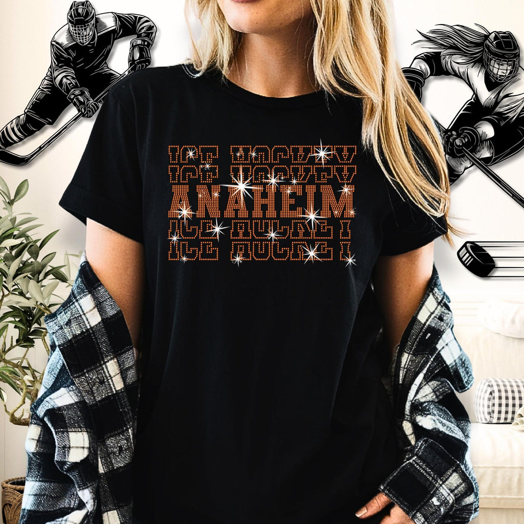 Anaheim Ice Hockey Rhinestone Shirt: Sparkling Hockey Player Tee