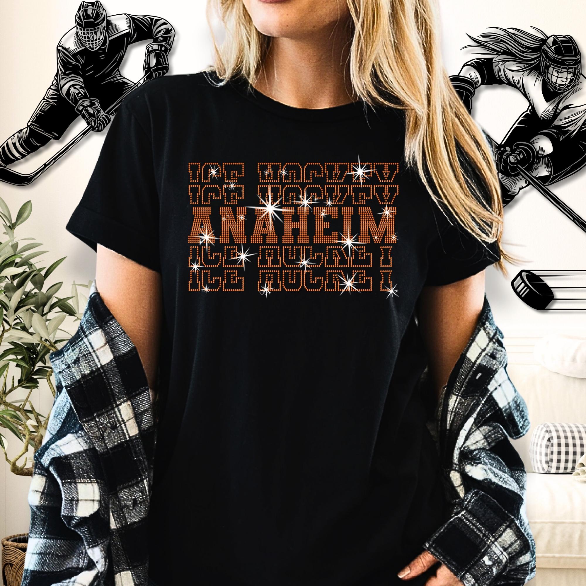 Anaheim Ice Hockey Rhinestone Shirt: Sparkling Hockey Player Tee