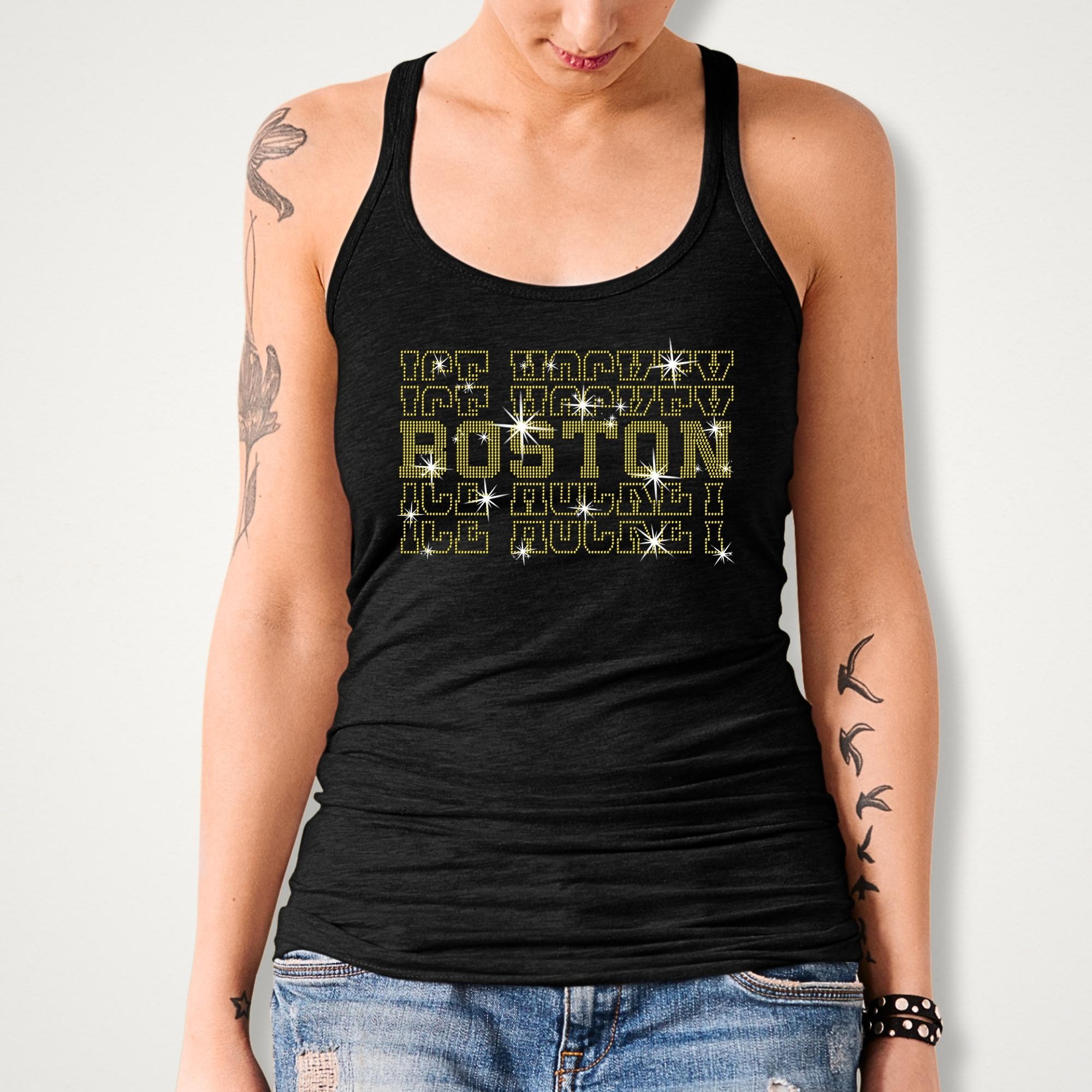 Boston Ice Hockey Rhinestone Shirt: Bling Hockey Game Day Apparel Secondary image