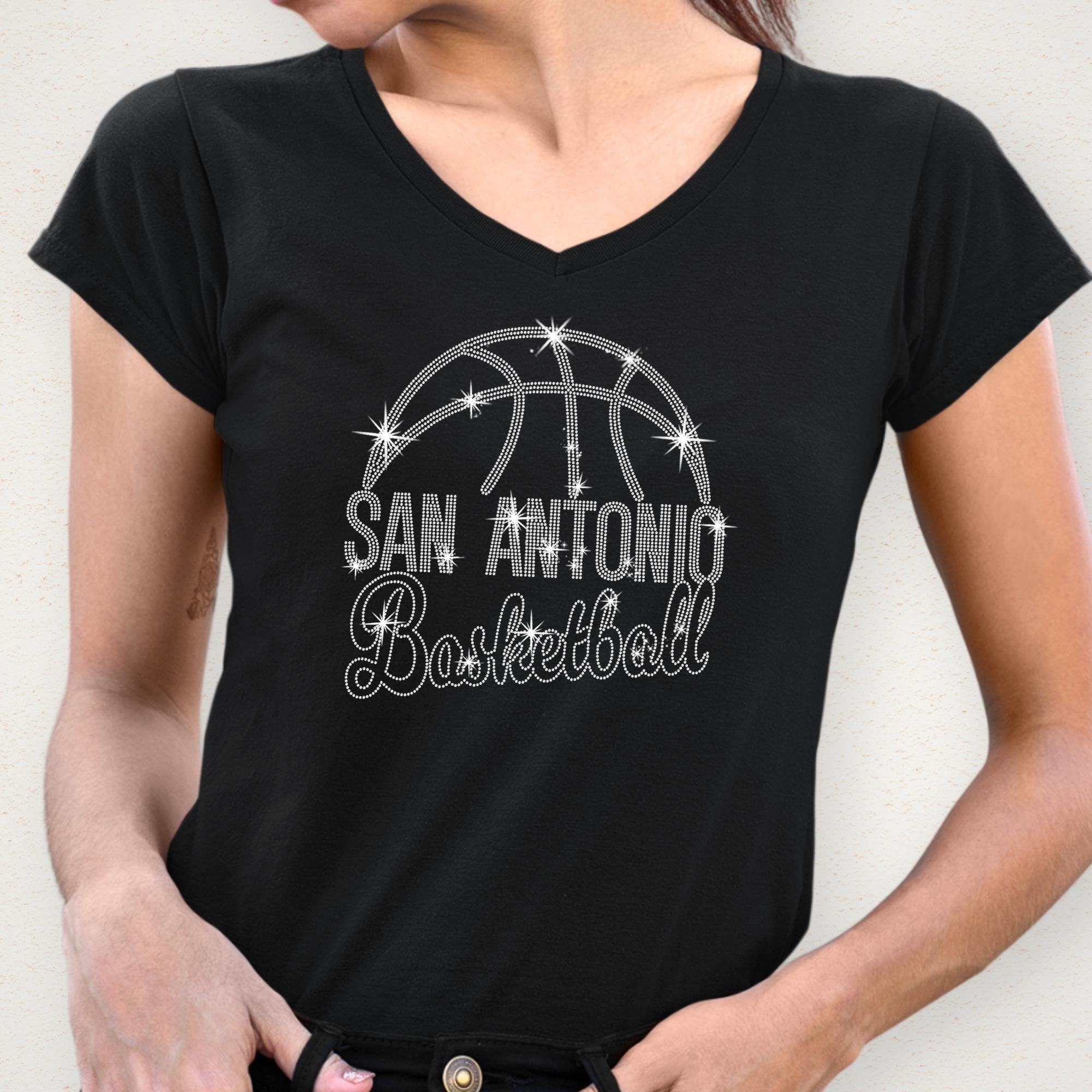 San Antonio Basketball Rhinestone Shirt: Trendy Basketball Game Day Bling Apparel