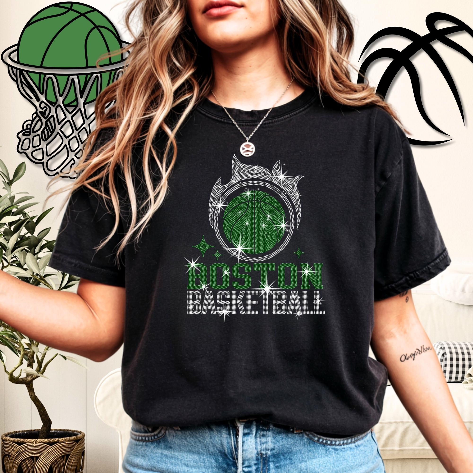 Boston Basketball Team Rhinestone Shirt: Ultimate Boston Fan Dazzling Sparkle Tee Main image