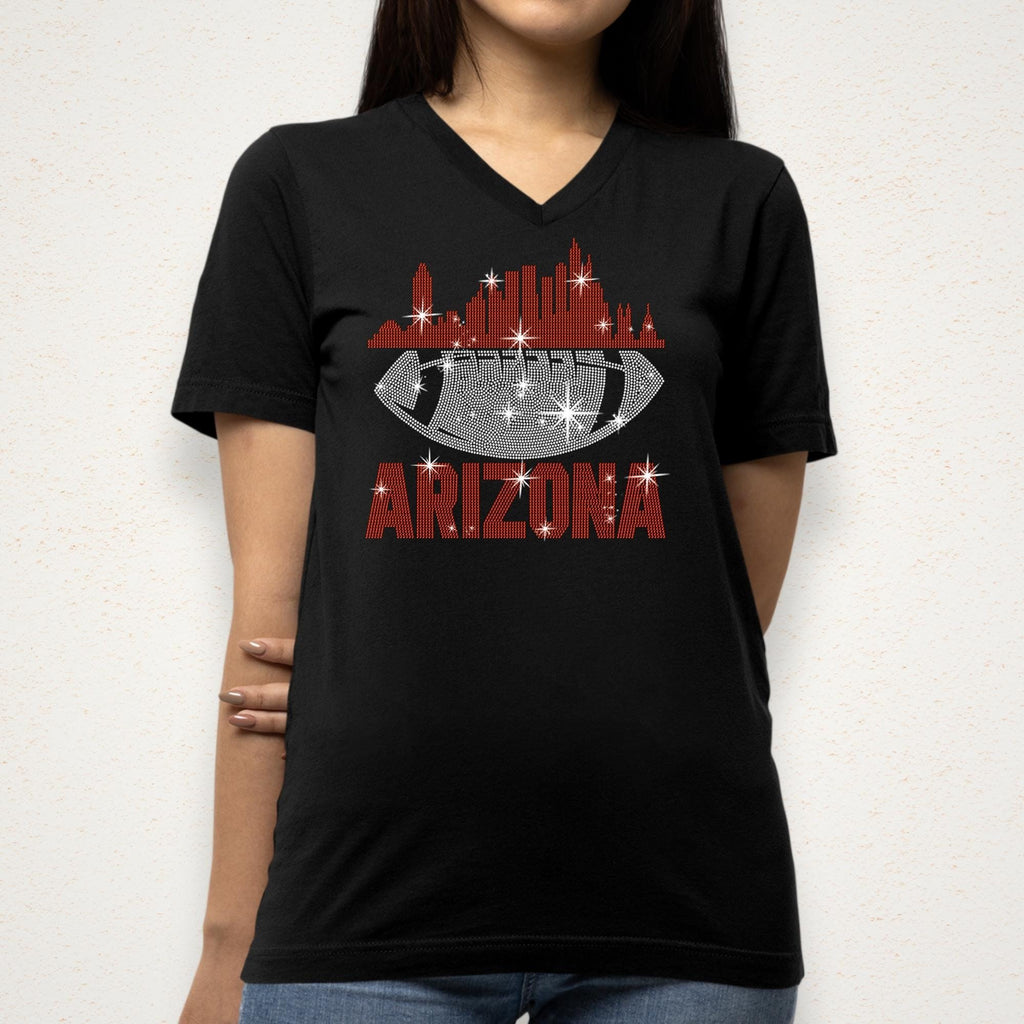 Arizona Rhinestone Football T-Shirt: Sparkling Team Spirit Tee