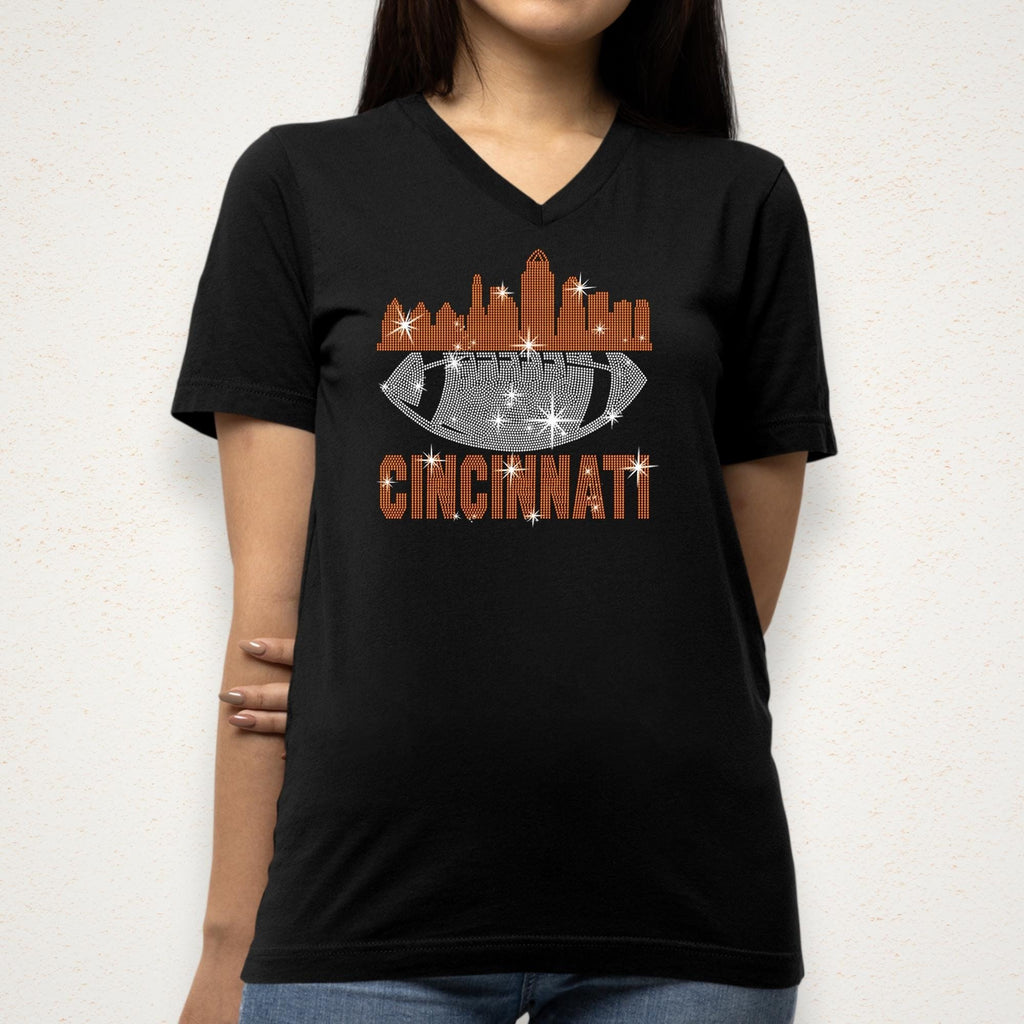 Cincinnati Rhinestone Football Shirt: Game Day Tee, Trendy Fan Style