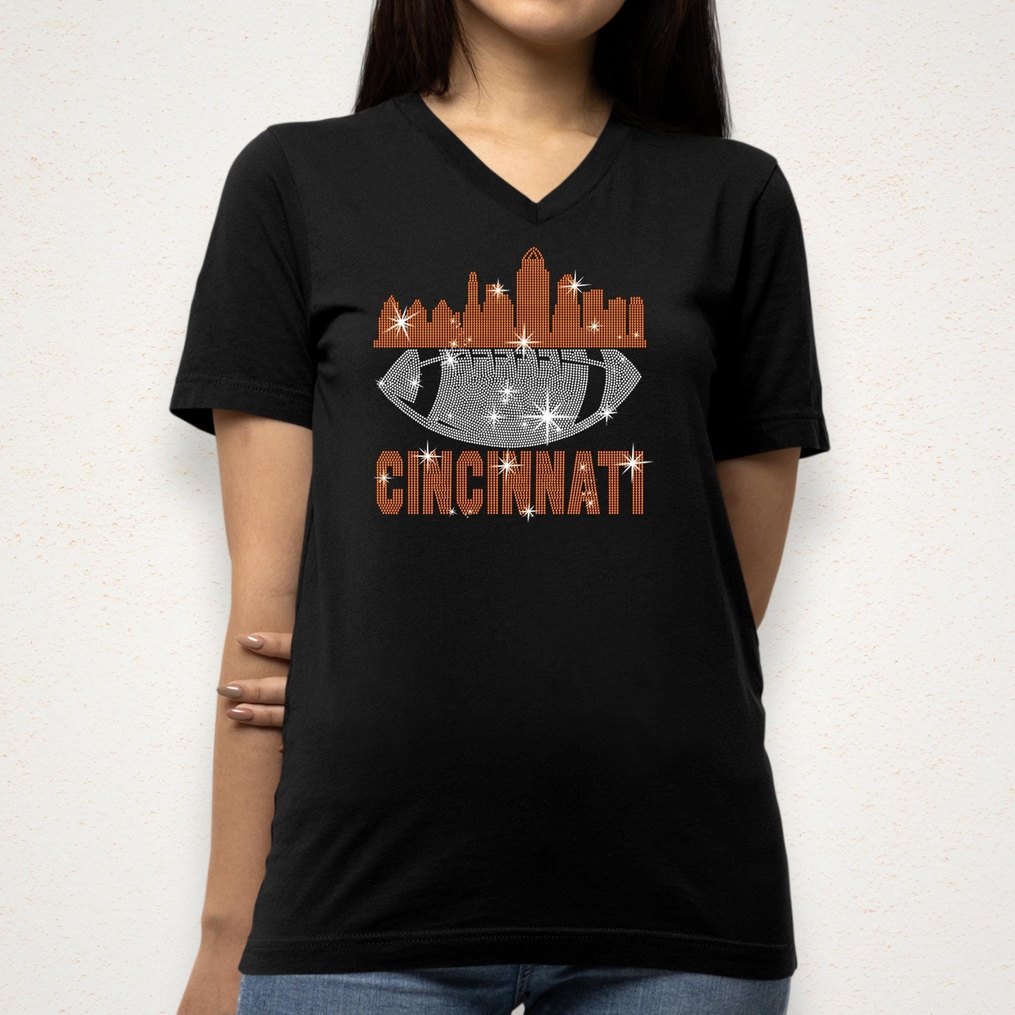 Cincinnati Rhinestone Football Shirt: Game Day Tee, Trendy Fan Style