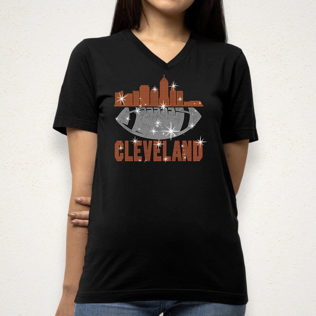Cleveland Rhinestone Football Shirt: Sparkling Game Day Tee