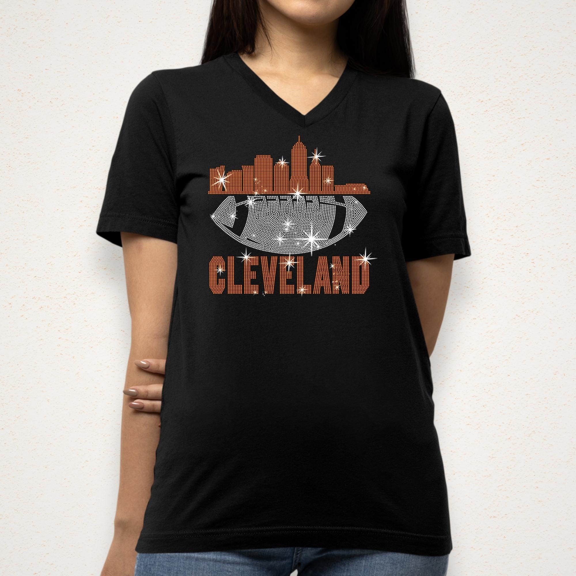 Cleveland Rhinestone Football Shirt: Sparkling Game Day Tee