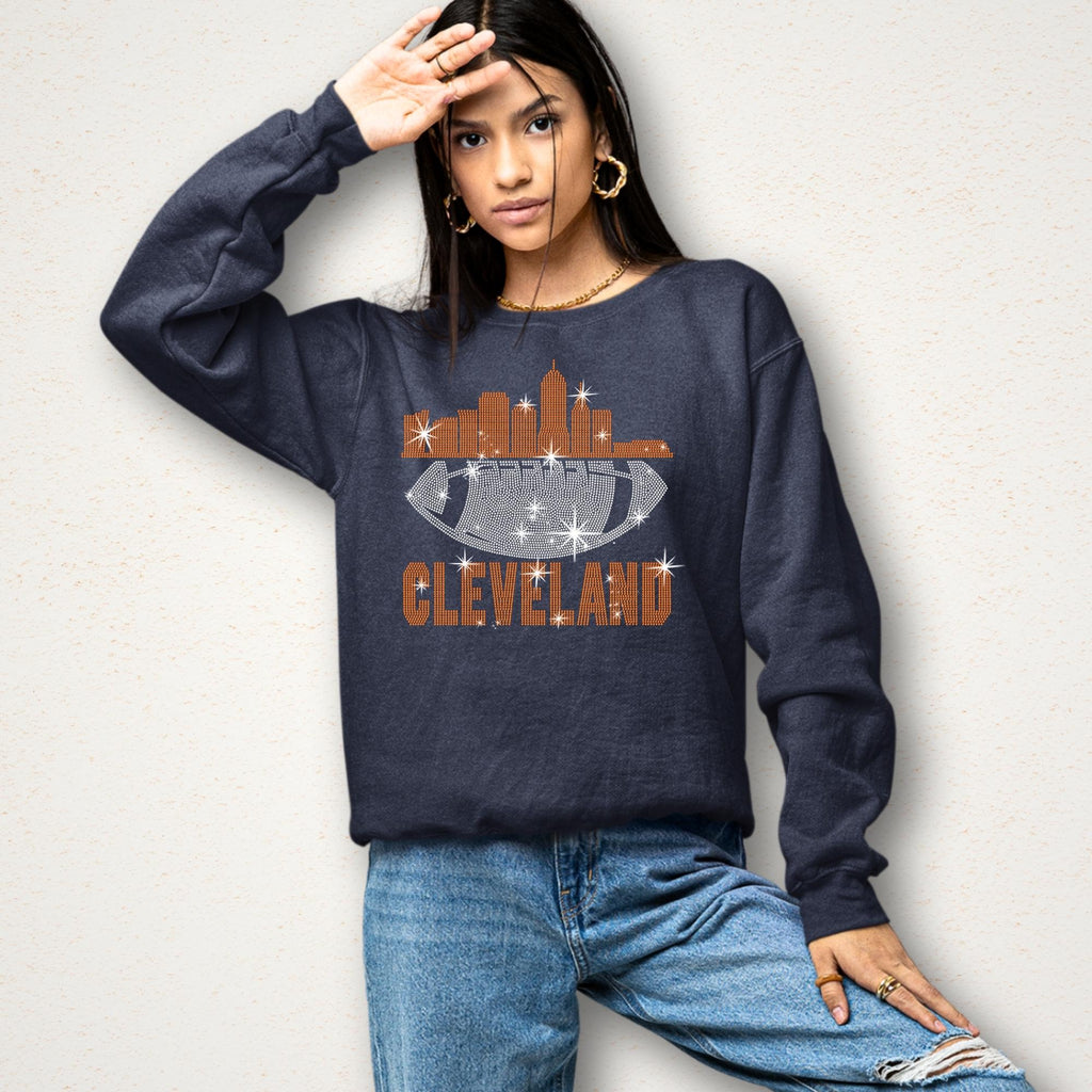 Cleveland Rhinestone Football Shirt: Sparkling Game Day Tee