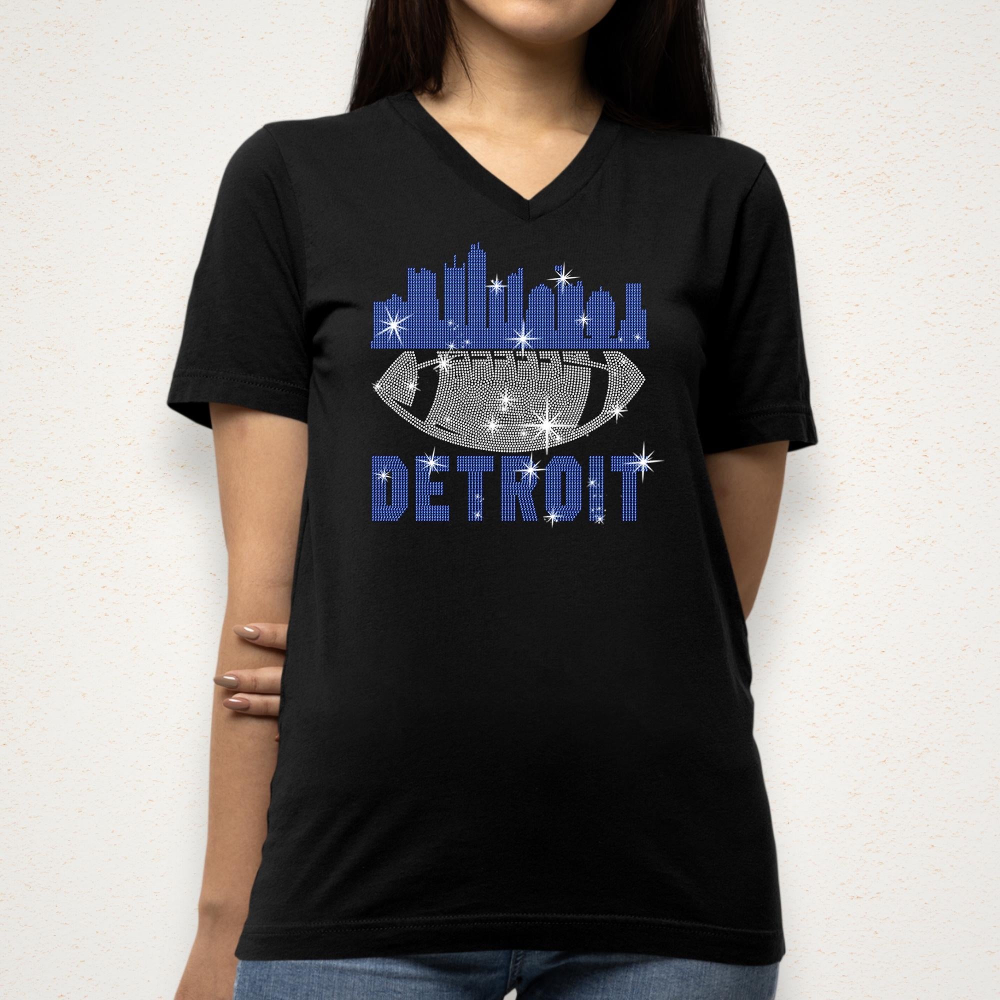 Detroit Rhinestone Football T-Shirt: Game Day Tailgate Tee
