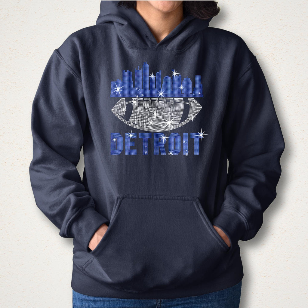Detroit Rhinestone Football T-Shirt: Game Day Tailgate Tee