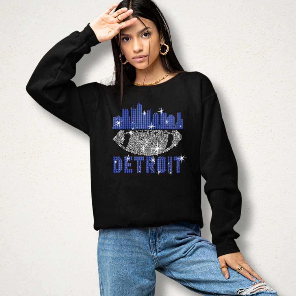 Detroit Rhinestone Football T-Shirt: Game Day Tailgate Tee