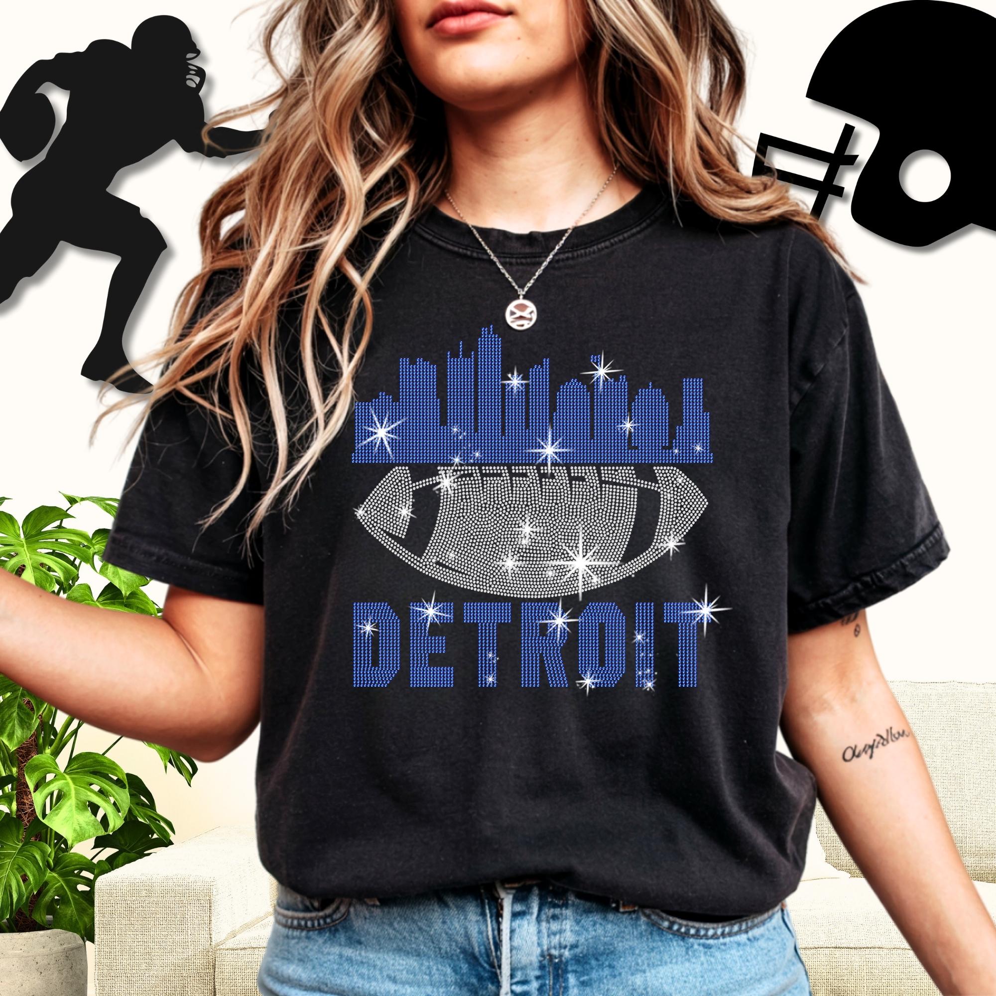 Detroit Rhinestone Football T-Shirt: Game Day Tailgate Tee