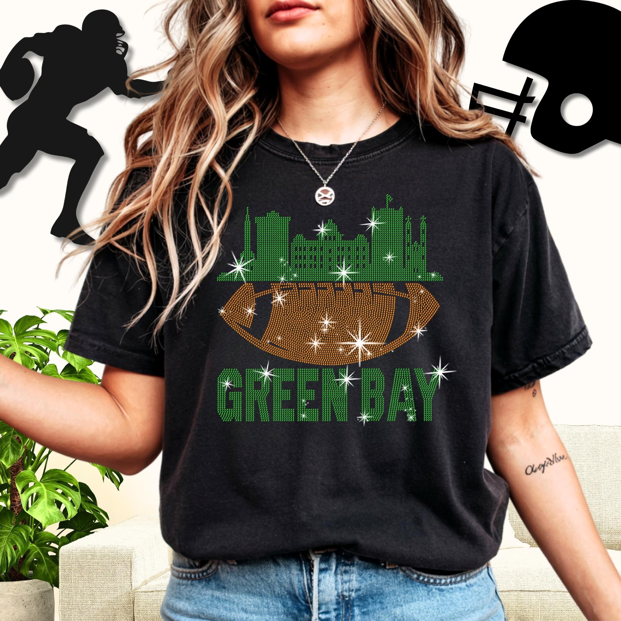 Green Bay Rhinestone Football Shirt: Sparkling Game Day Tee