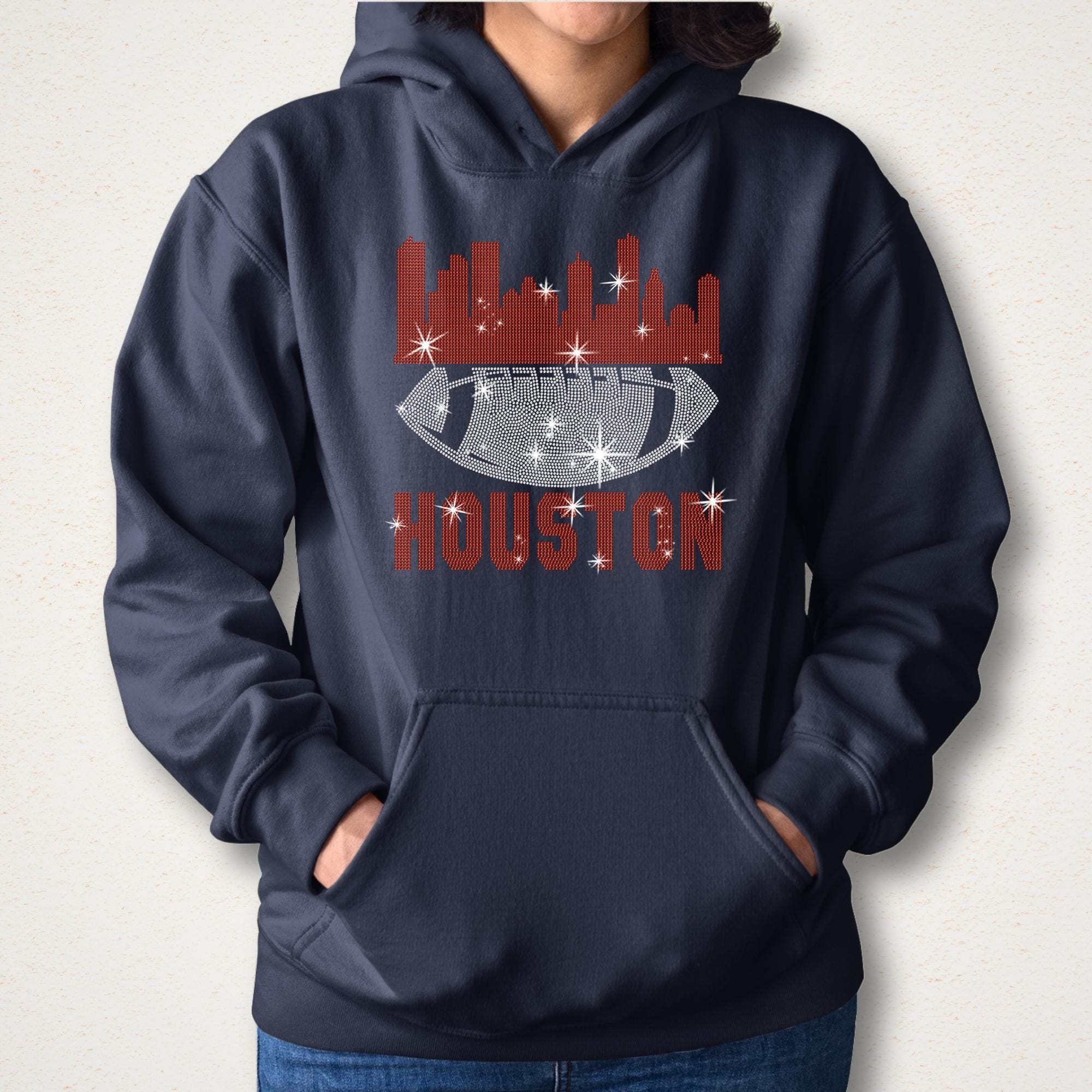 Houston Rhinestone Football T-Shirt: Dazzling Game Day Tee
