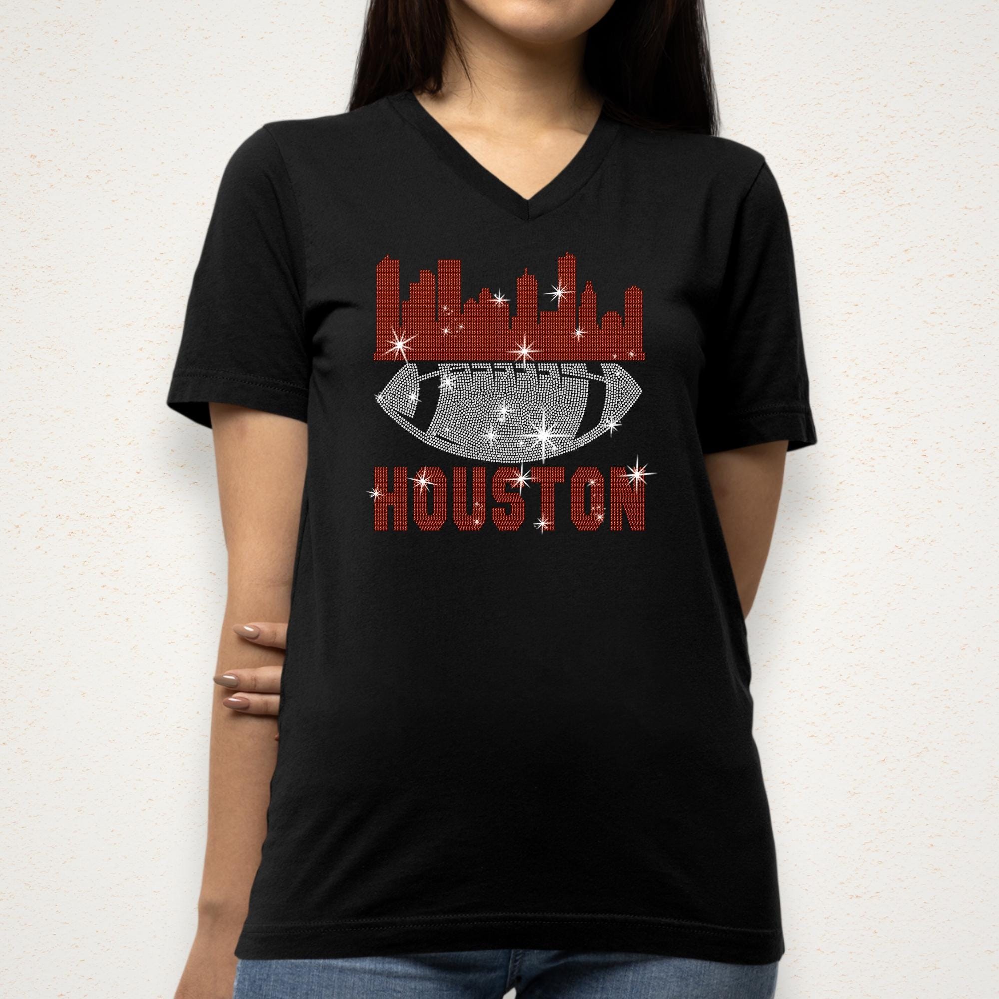 Houston Rhinestone Football T-Shirt: Dazzling Game Day Tee