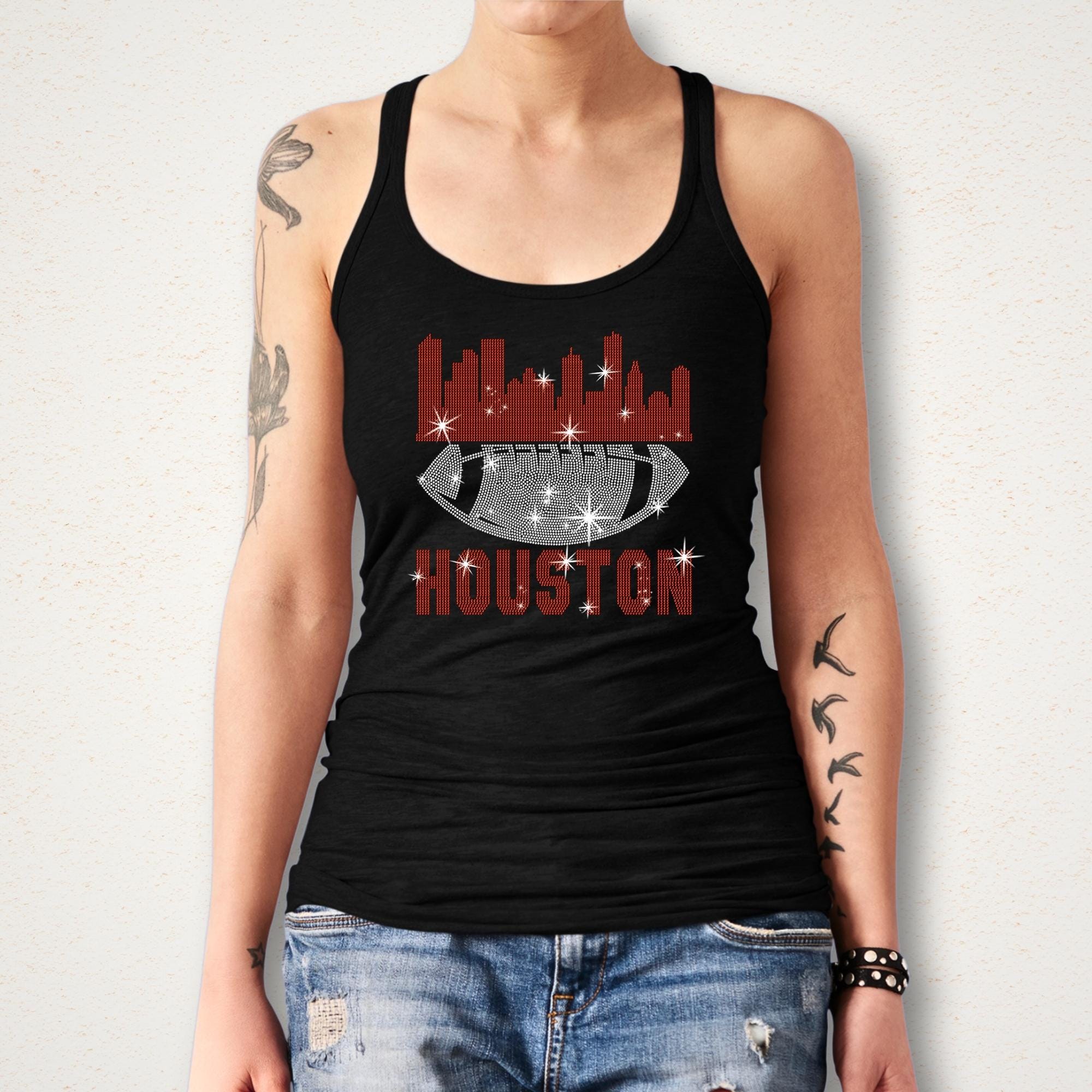 Houston Rhinestone Football T-Shirt: Dazzling Game Day Tee
