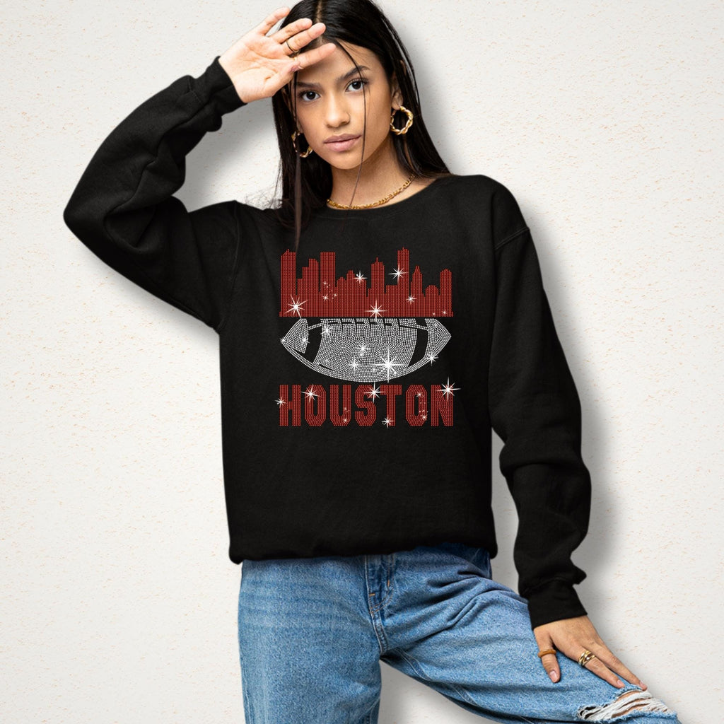 Houston Rhinestone Football T-Shirt: Dazzling Game Day Tee