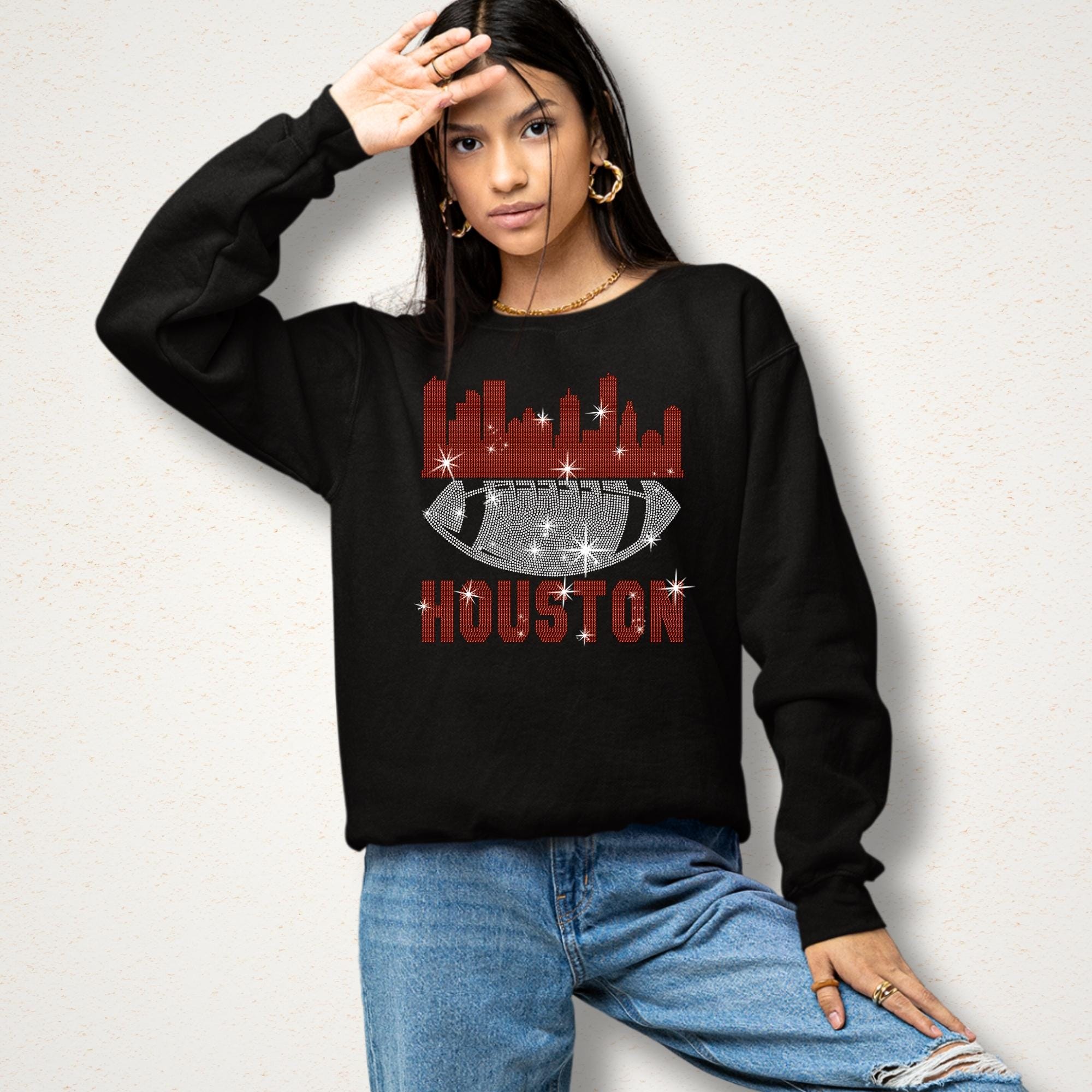 Houston Rhinestone Football T-Shirt: Dazzling Game Day Tee