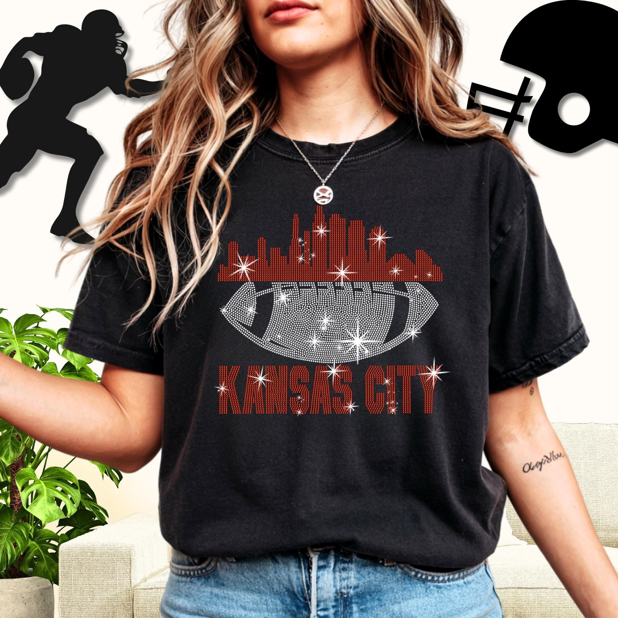 Kansas City Rhinestone Football Shirt: Sparkling Game Day Tee