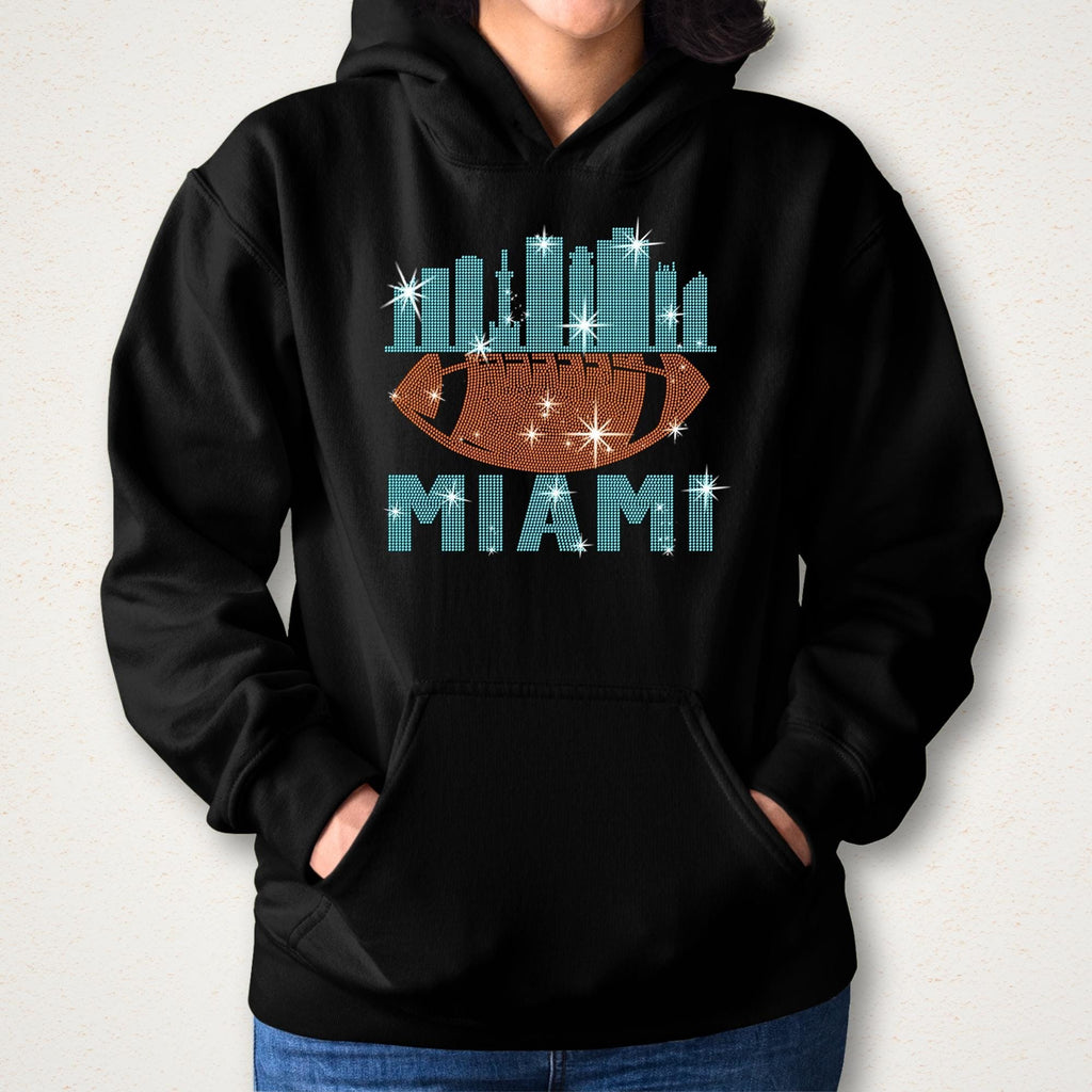 Miami Rhinestone Football Tee: Sparkling Game Day Shirt