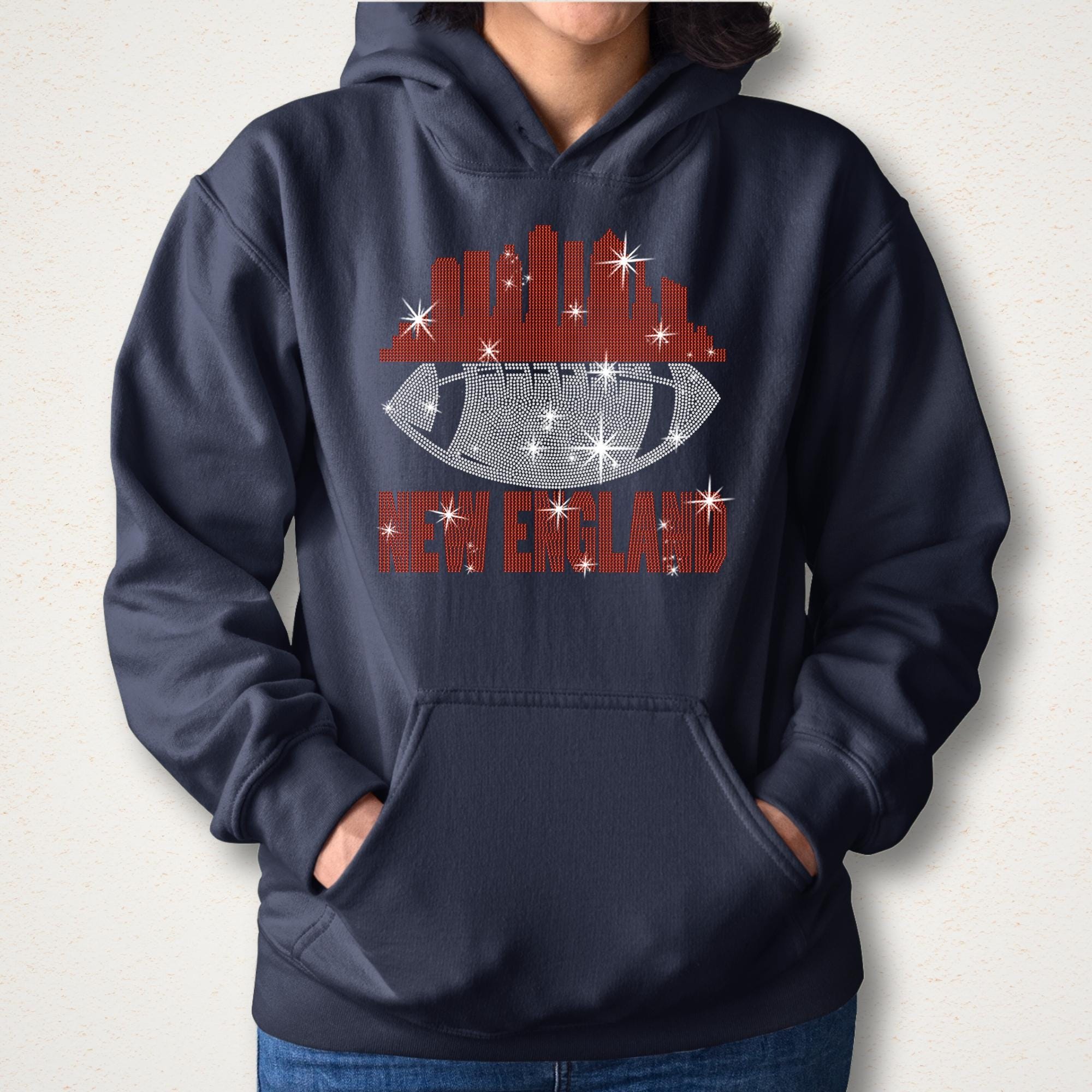 New England Rhinestone Football Fan T-Shirt: Sparkling Game Day Tee