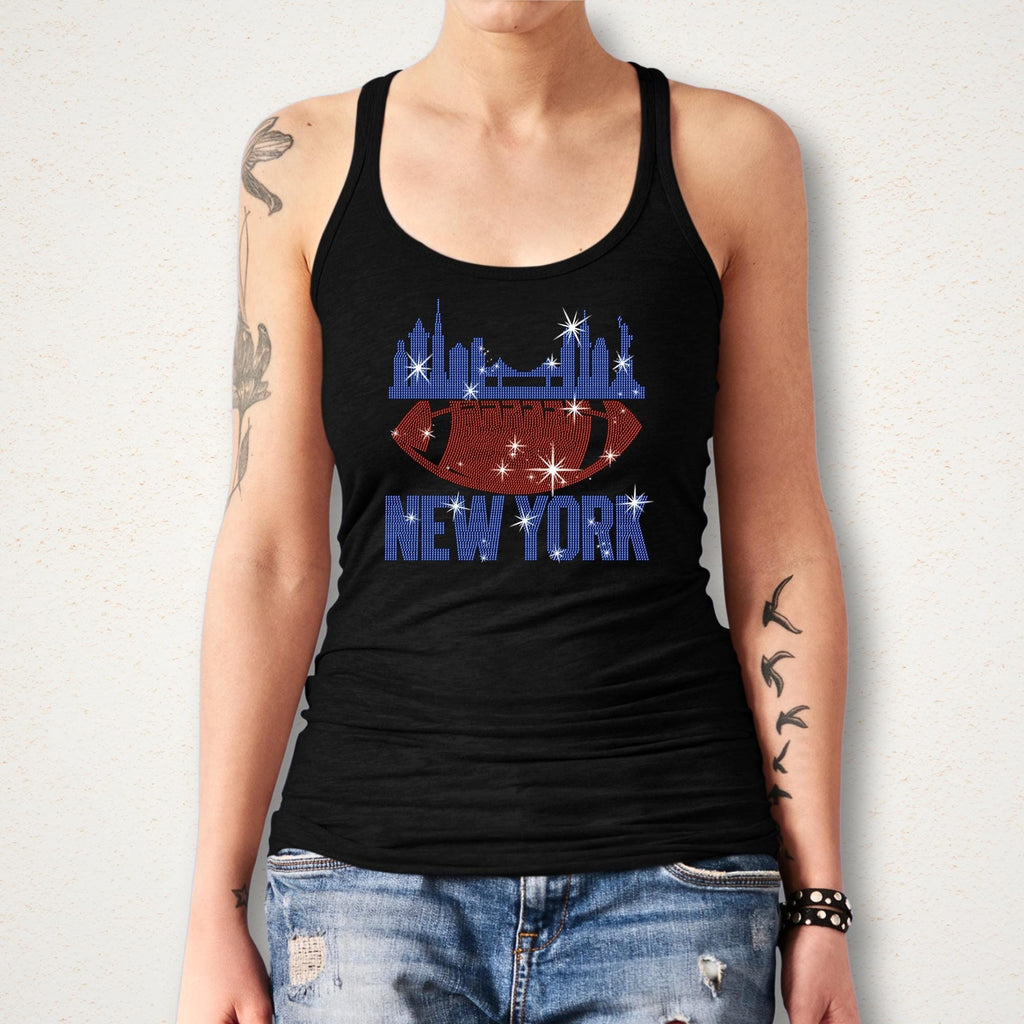 Rhinestone New York Football Fan Tee: Sparkling Game Day Shirt
