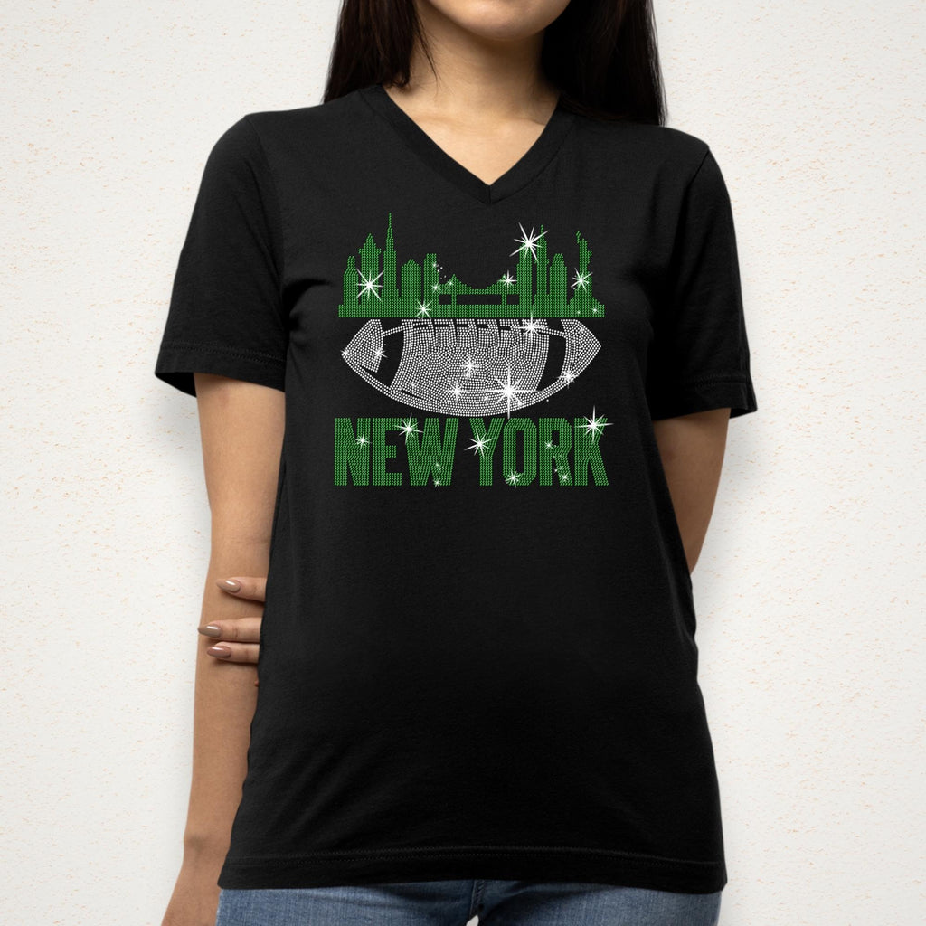 New York Football Rhinestone T-Shirt: Sparkly Game Day Tee