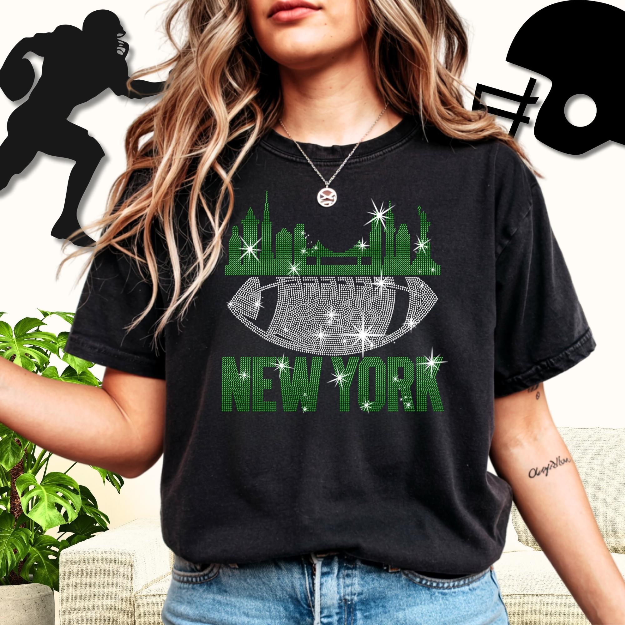 New York Football Rhinestone T-Shirt: Sparkly Game Day Tee