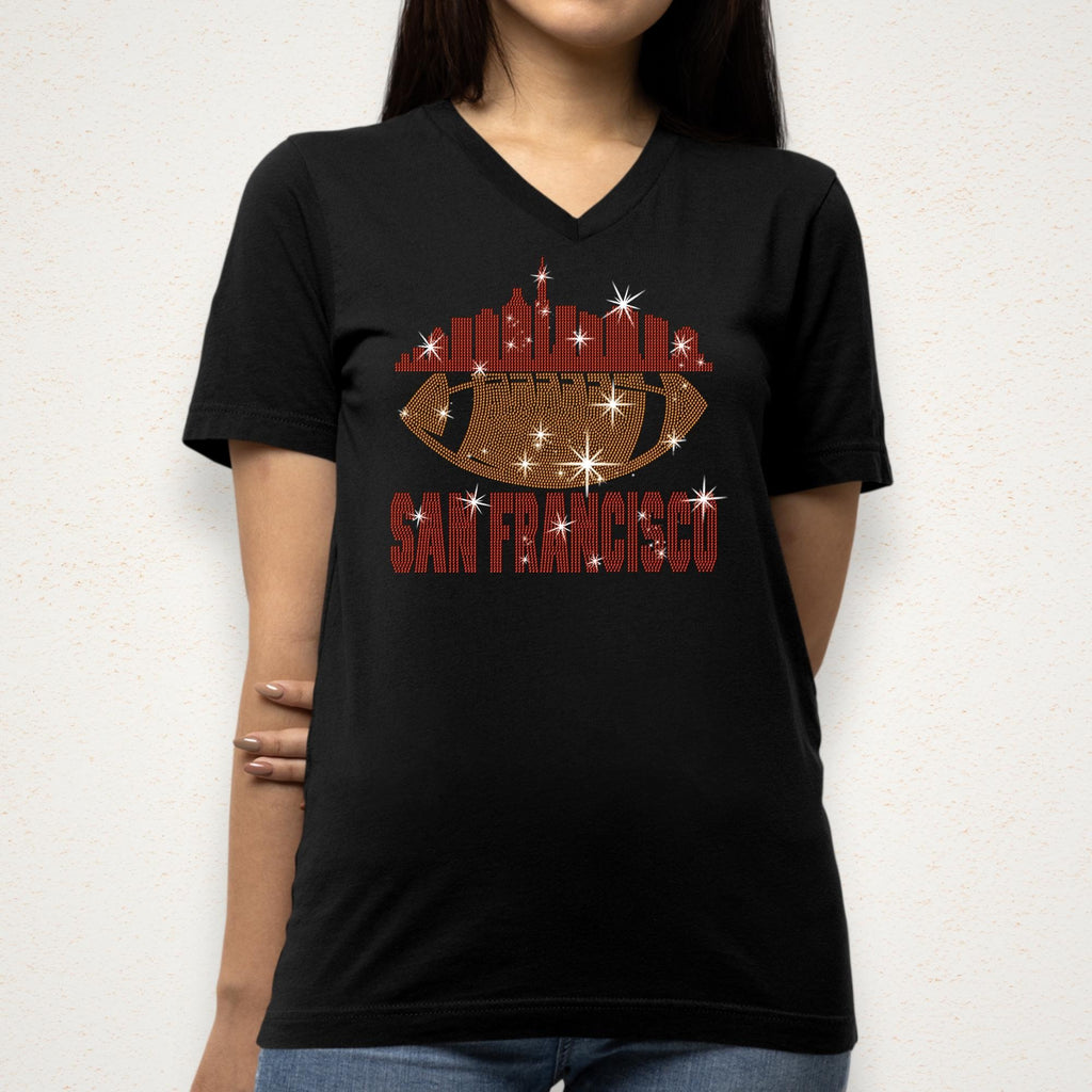 San Francisco Rhinestone Football Shirt: Game Day Bling Tee