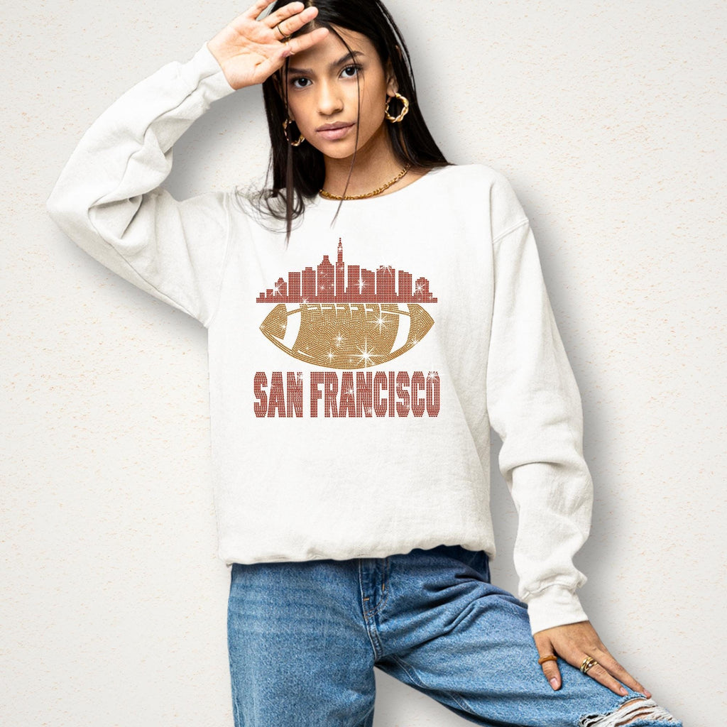 San Francisco Rhinestone Football Shirt: Game Day Bling Tee