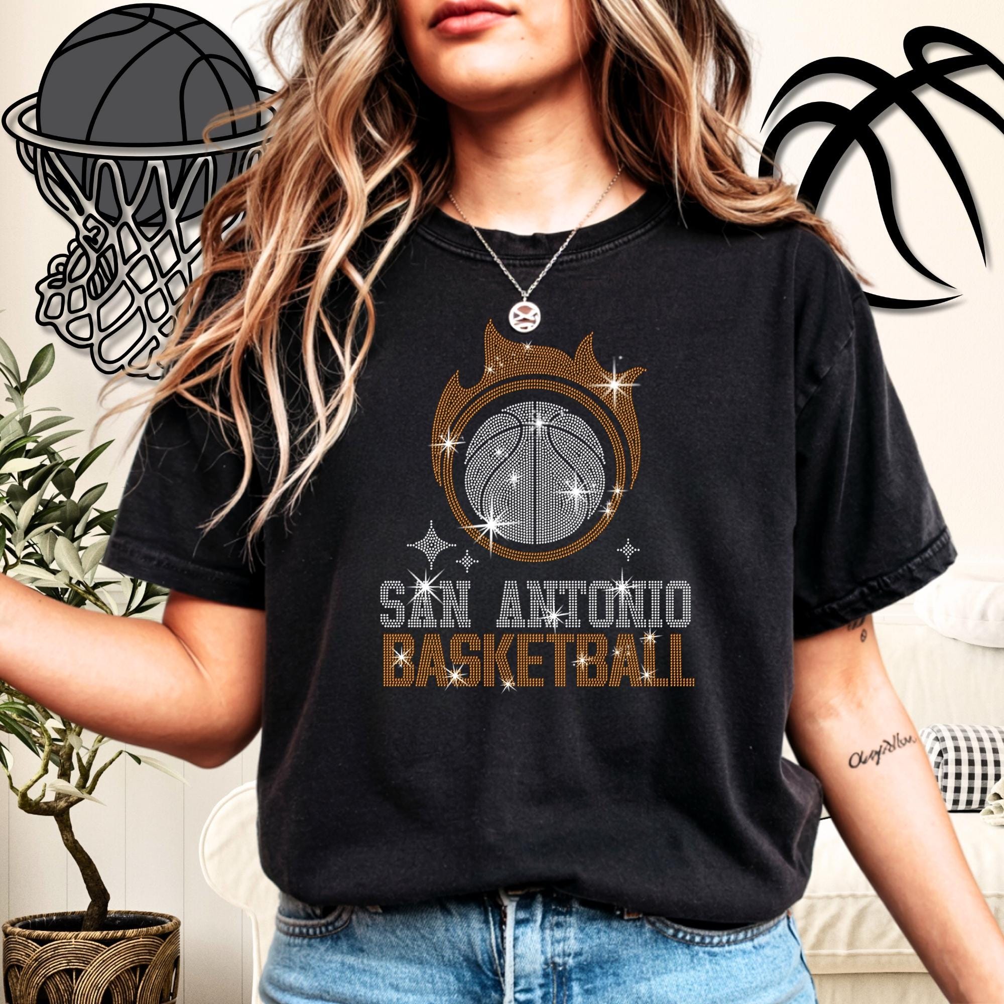 San Antonio Basketball Team Rhinestone Shirt: Basketball Lovers Dazzling Hoodie Main image