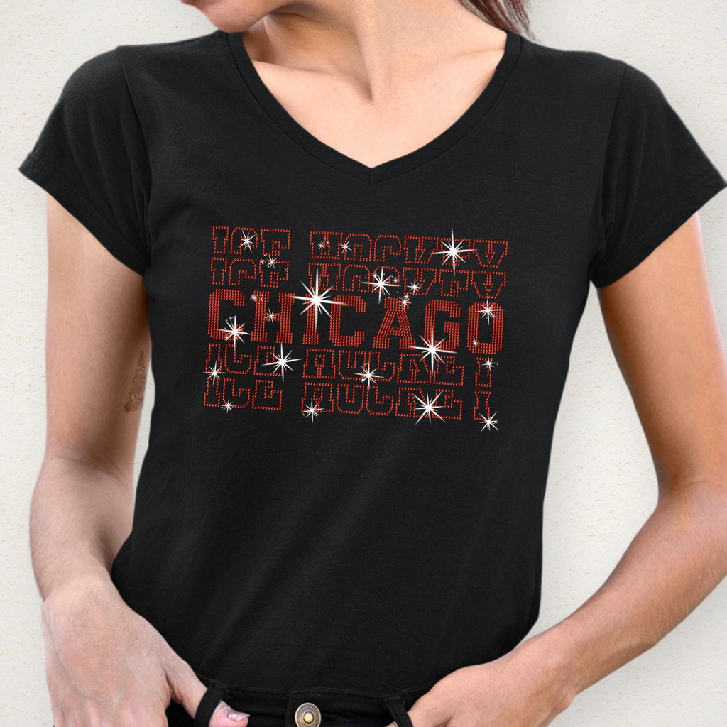Chicago Ice Hockey Rhinestone Shirt: Hockey Game Day Tee for Men or Women