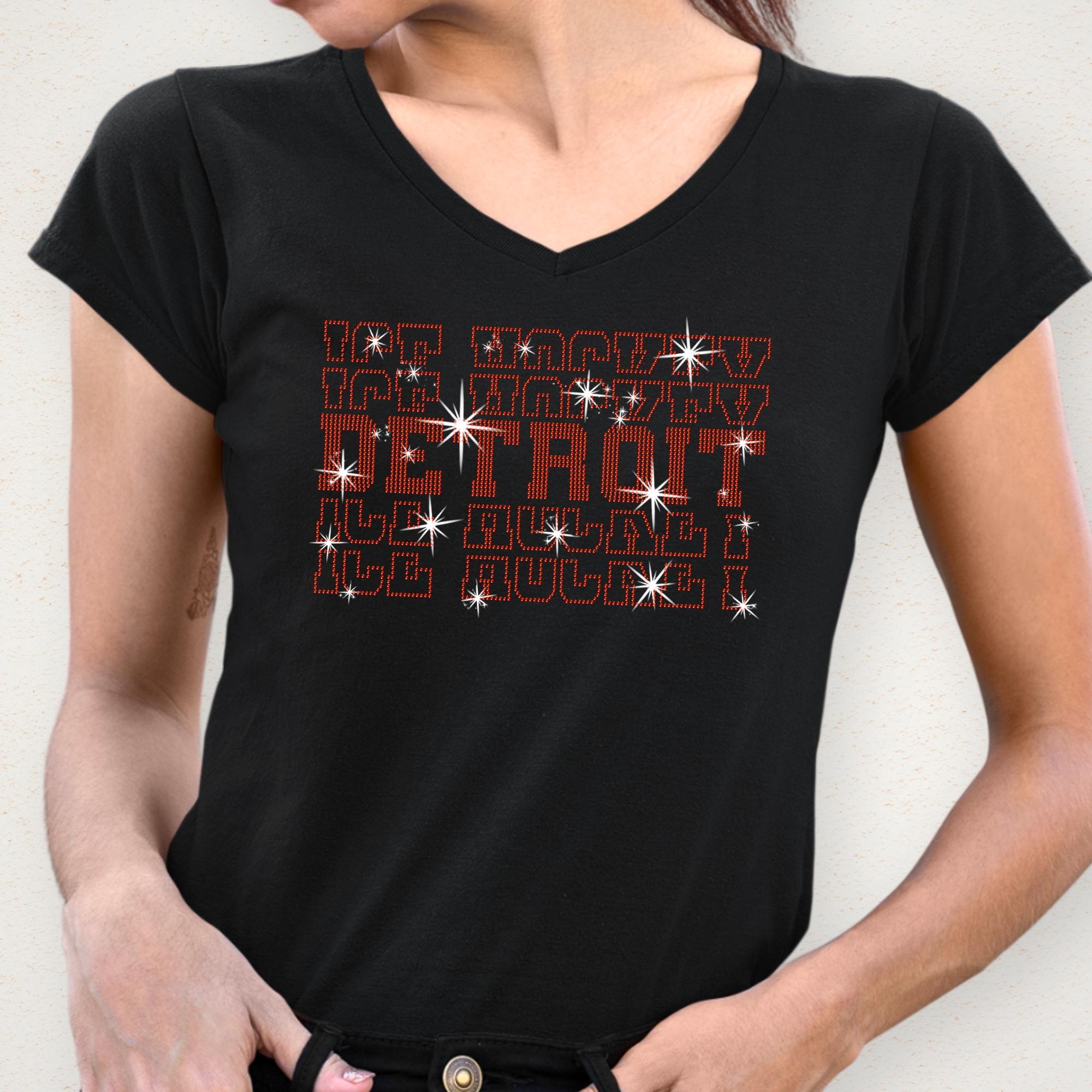 Detroit Ice Hockey Rhinestone Shirt: Hockey Team Fans Sparkle Tee Secondary image