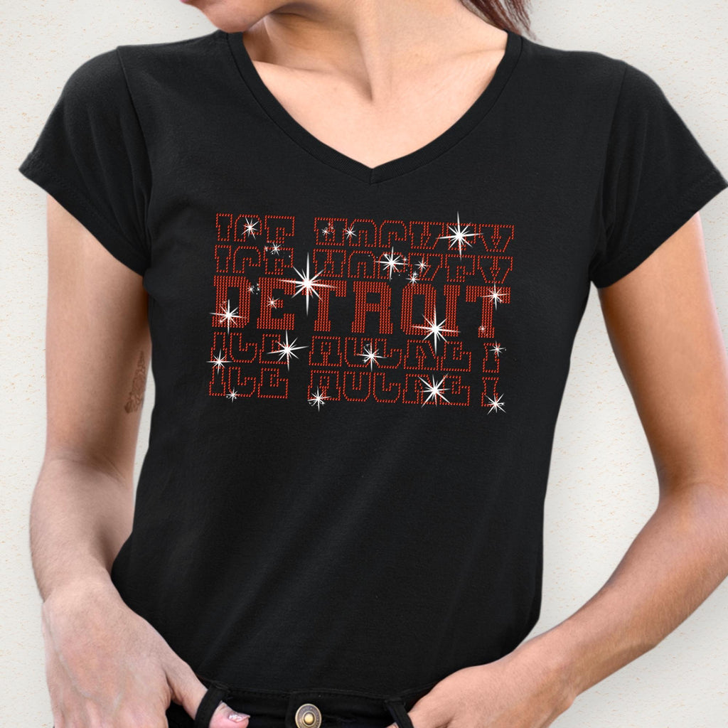 Detroit Ice Hockey Rhinestone Shirt: Hockey Team Fans Sparkle Tee