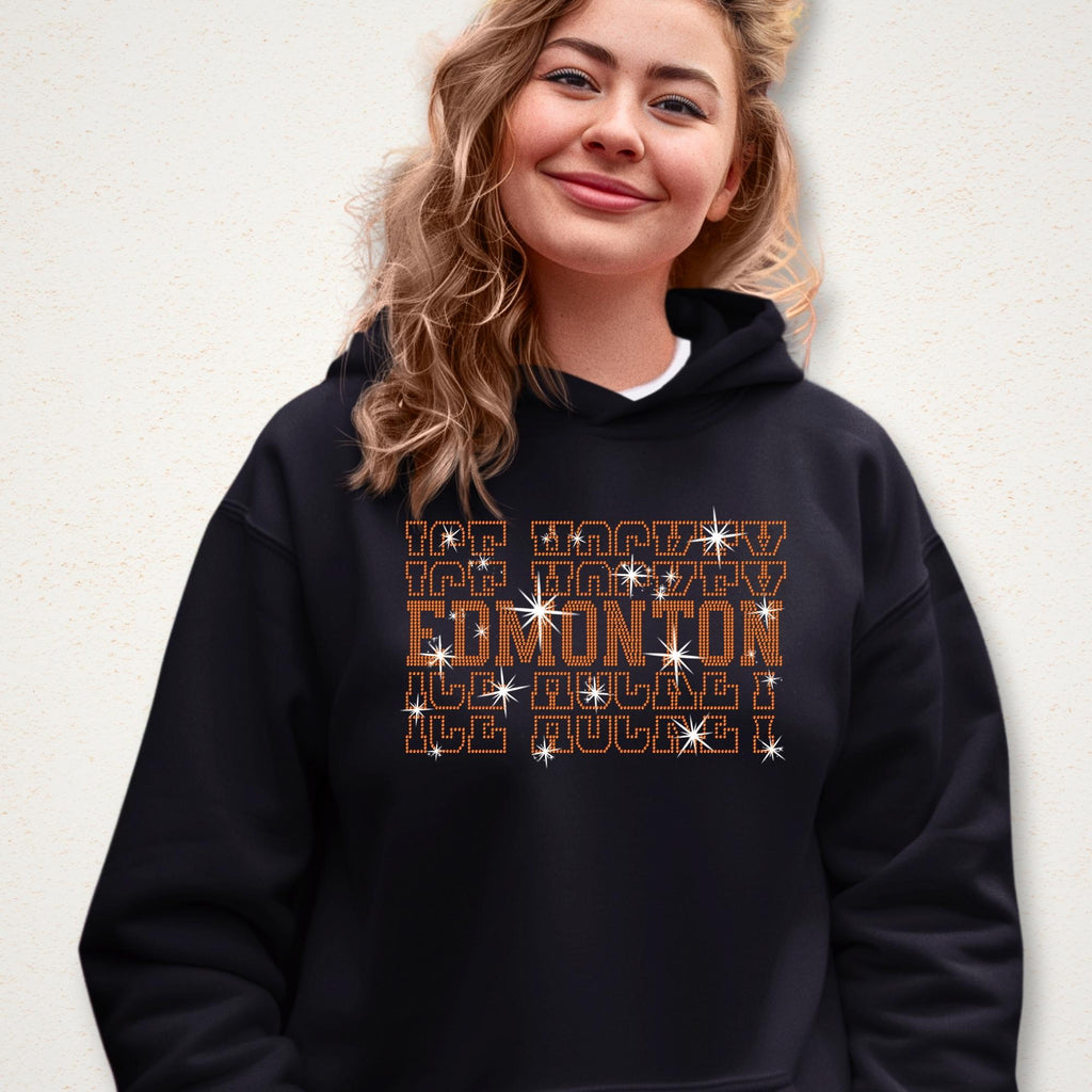 Edmonton Ice Hockey Rhinestone Shirt: Hockey Game Day Bling Tee