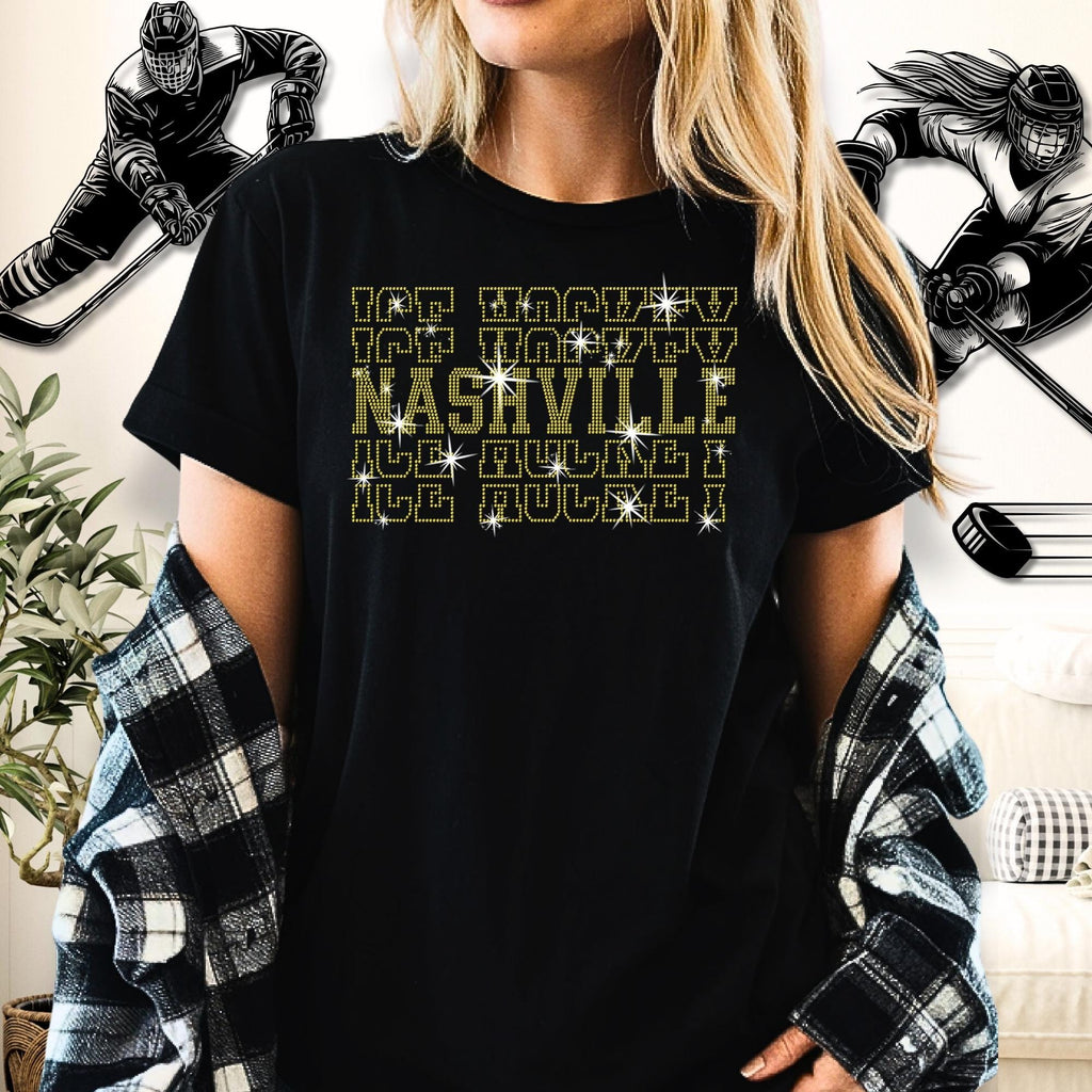 Nashville Ice Hockey Rhinestone Shirt: Bling Hockey Sports Tee