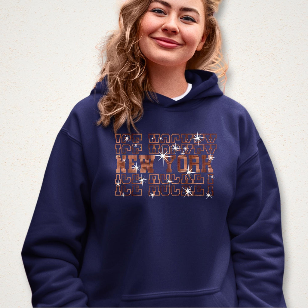 New York Ice Hockey Rhinestone Shirt: Bling Hockey Fans Tee