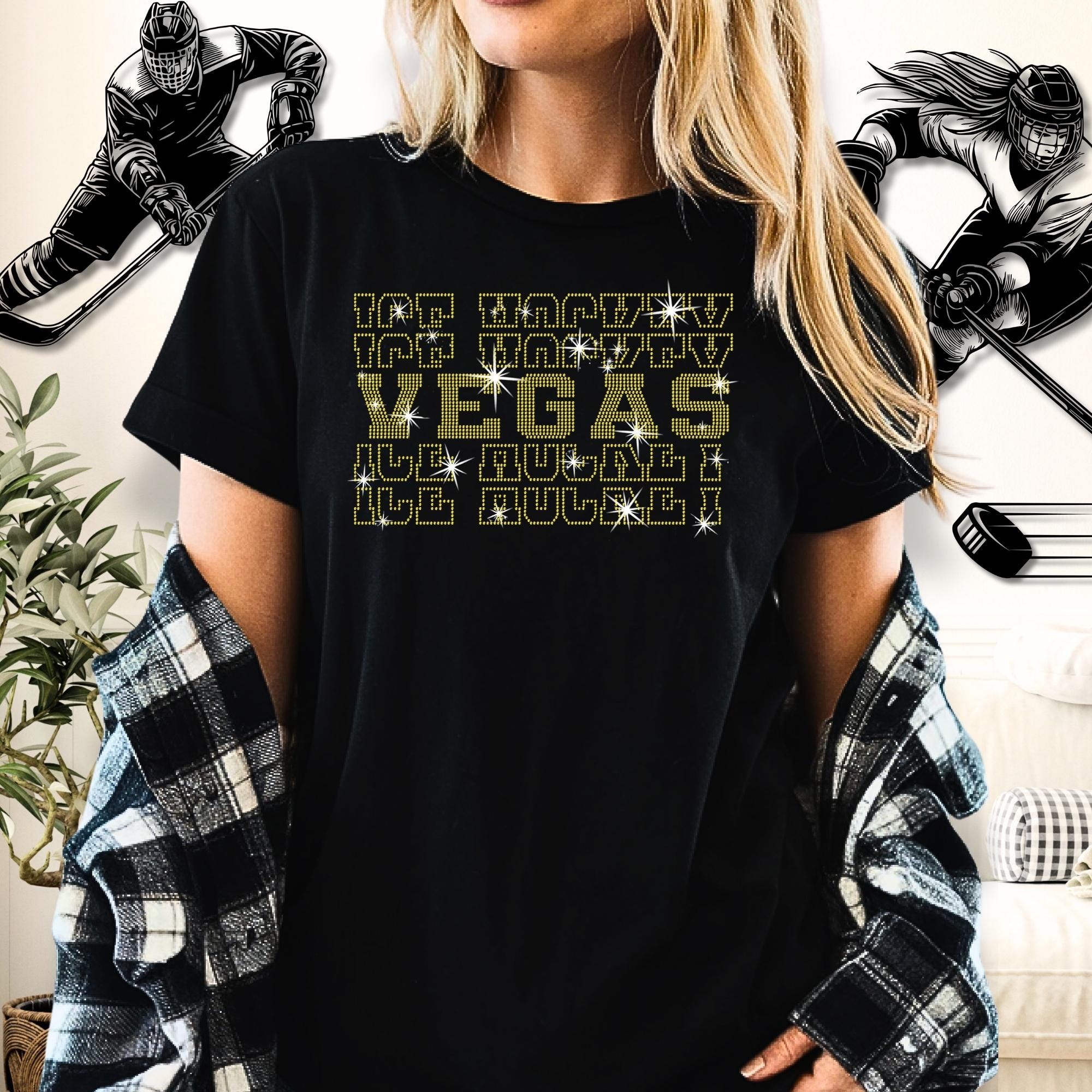Vegas Ice Hockey Rhinestone Shirt: Hockey Sports Fan Apparel Main image