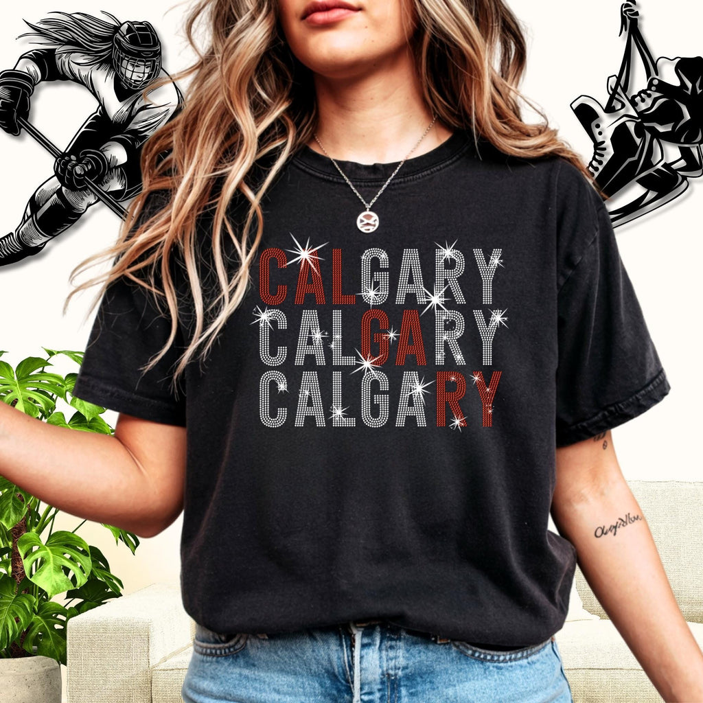 Calgary Rhinestone Shirt: Hockey Team Legends Apparel