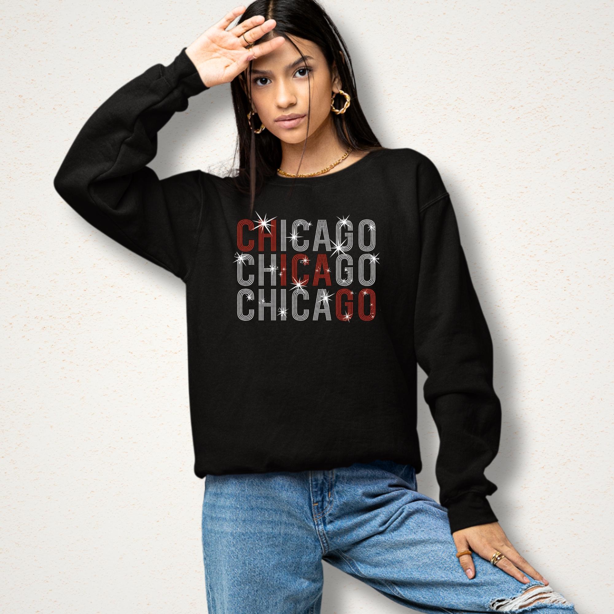 Chicago Rhinestone Shirt: Hockey Season Sparkling Sweatshirt