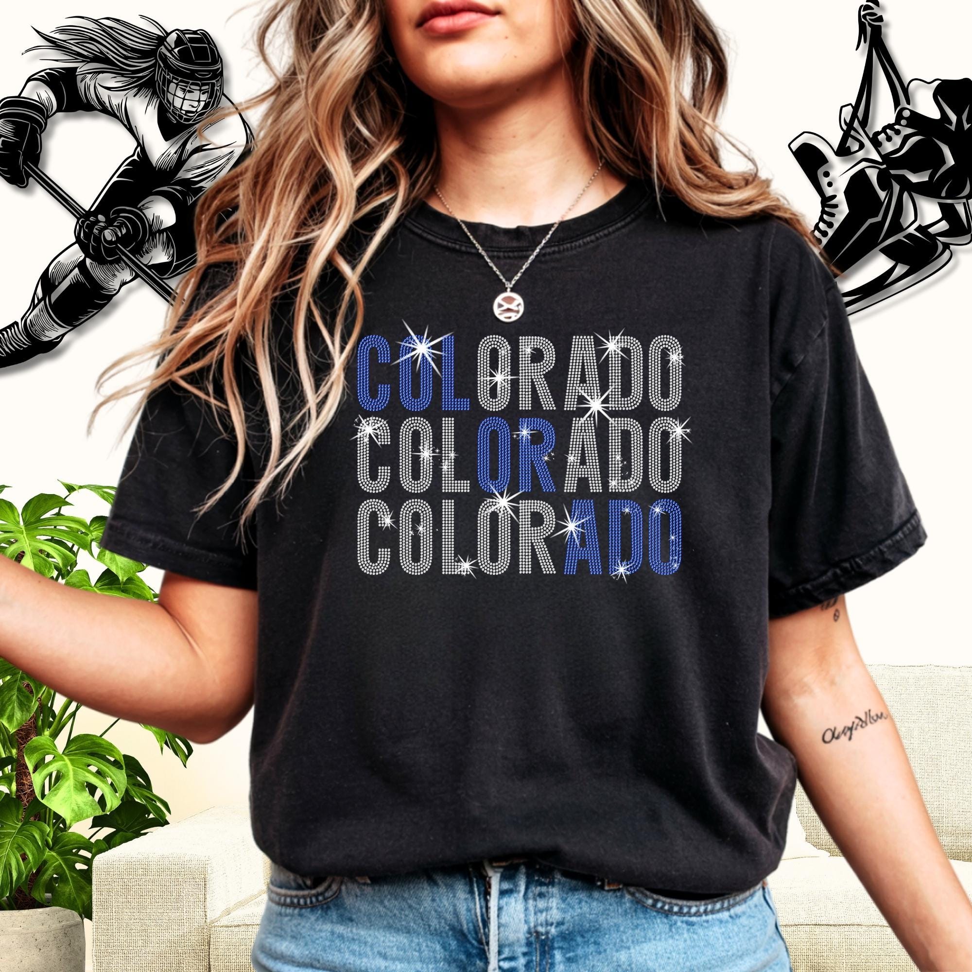 Colorado Rhinestone Shirt: Trendy Vintage Style Hockey Fan Sweatshirt Main image