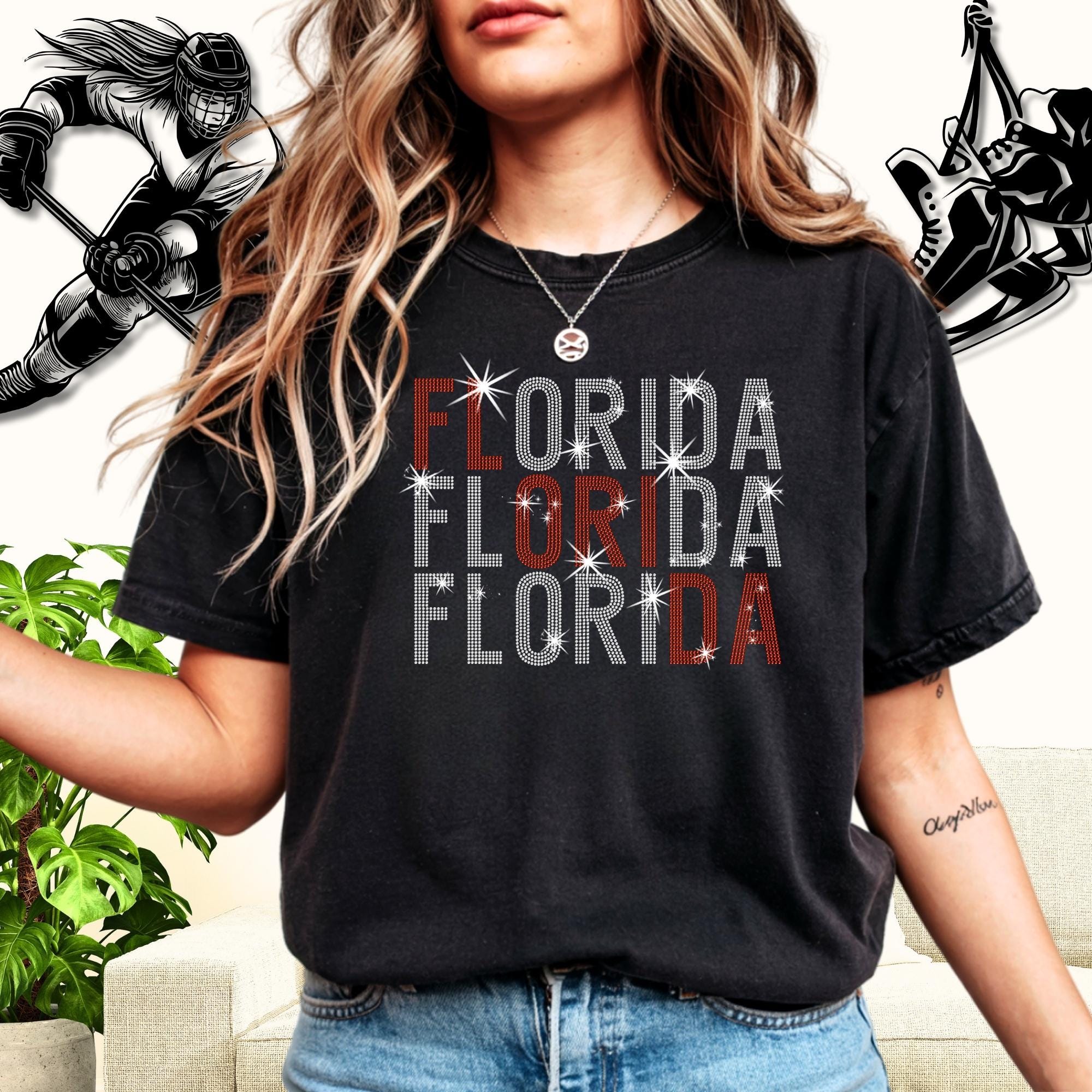 Florida Rhinestone Shirt: Hockey Team Retro Bling Hoodie